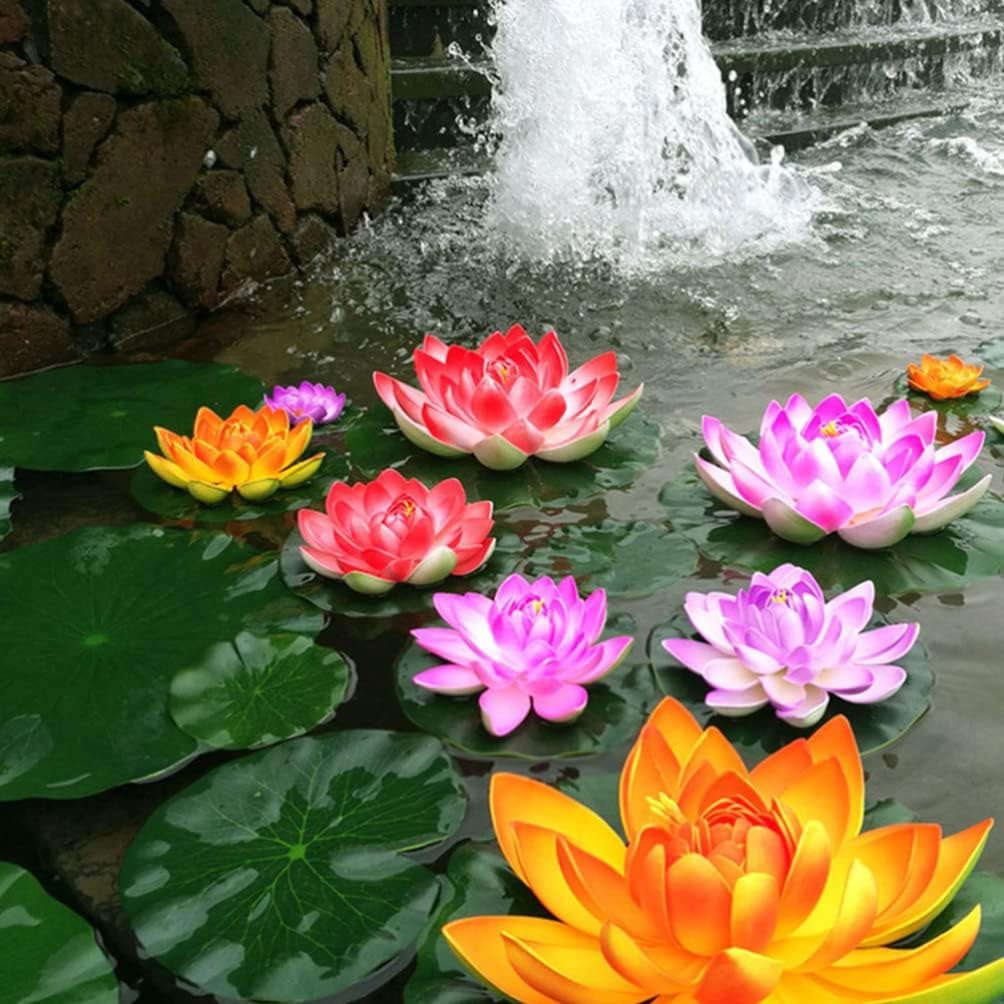 GANAZONO 4Pcs Floating Lotus Decor Garden Water Lily Decor for Patio Pool Fish Decoration Fake Water Lily Foam Material image number 2