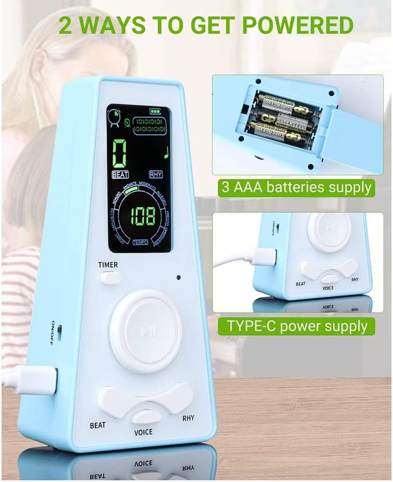 Domoi Electronic Metronome Digital Metronome Universal Metronome for Piano Metronome for Guitar Violin Drum,Black image number 3