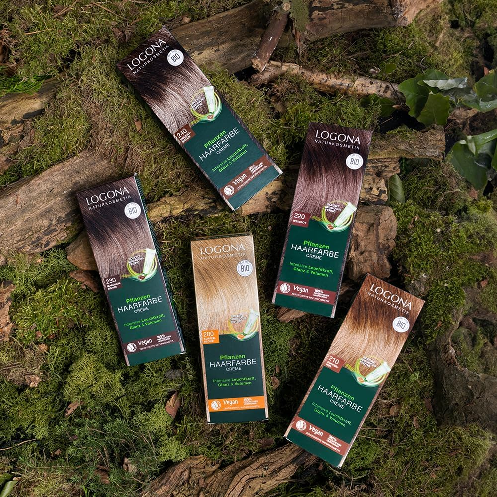 LOGONA Naturkosmetik Plant Hair Colour Cream 240 Nougat Brown, Natural Hair Colour with Henna, Tone Colour Cream, Colouration for Dark Hair, 150 Ml