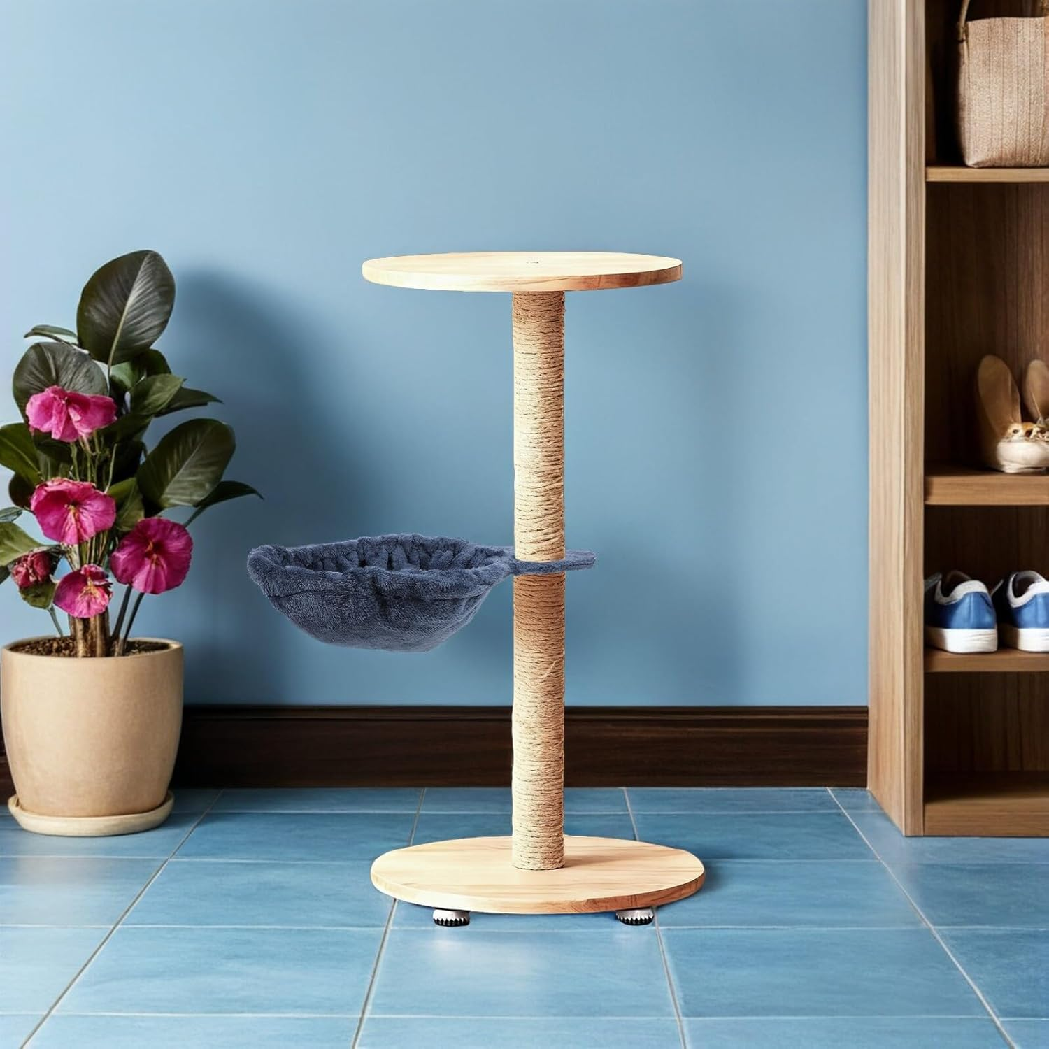 BUGUUYO Ergonomic Cat Hammock Bed Attachment for Indoor Pets Soft Flannel Lounger Sturdy Steel Frame Easy to Clean Replacement Hanging Cat Tree Bed Comfortable Climbing Resting Spot - Blue image number 3