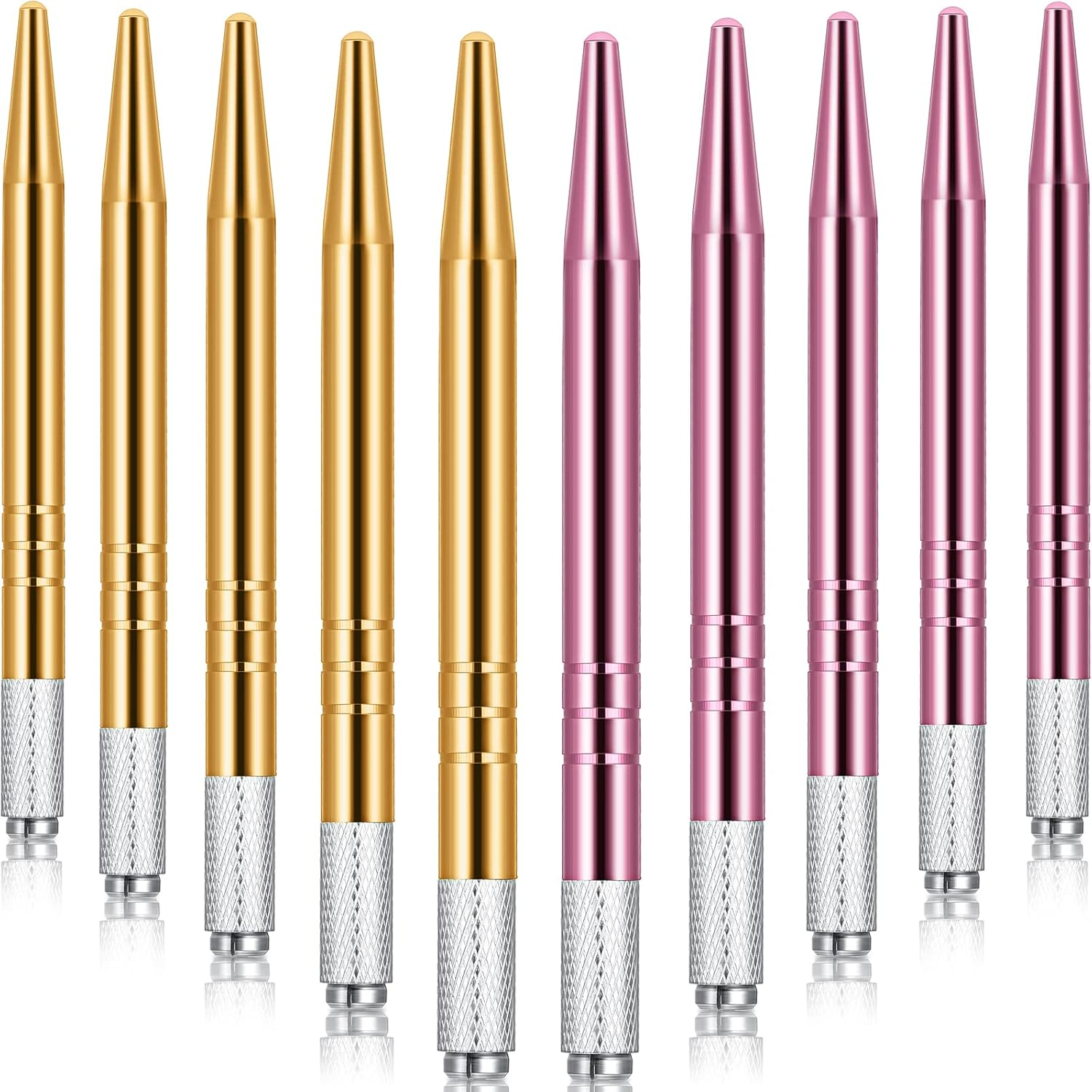 10 Pieces Microblading Pens Manual Eyebrow Microblade Pens Aluminum Hand Tools Light Manual Holder for Makeup Supplies Salons,2 Colors(Silver, Pink)