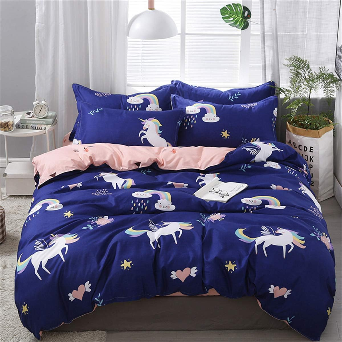Duvet Cover Set 4 Pieces Single Queen King Twin Full, Morbuy 4 Pcs Bedding Set Reversible Printed Microfiber Soft with 1 Quilt Cover 2 Pillowcases 1 Sheets (220X240Cm,Unicorn) image number 3