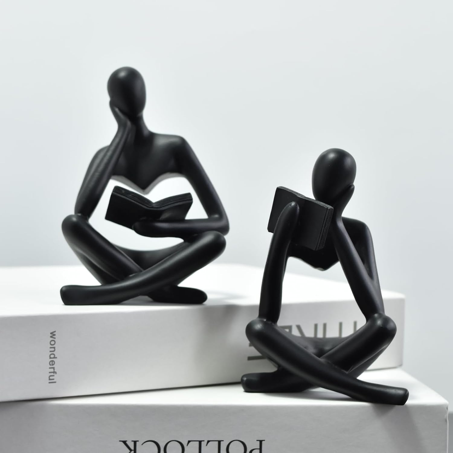 Thinker Statue Decor Abstract Reading Women Bookshelf Figurines Modern Coffee Table Sculpture Decor for Living Room Bedroom Home Library Shelves Office (Black-Right) - Black-Right image number 4