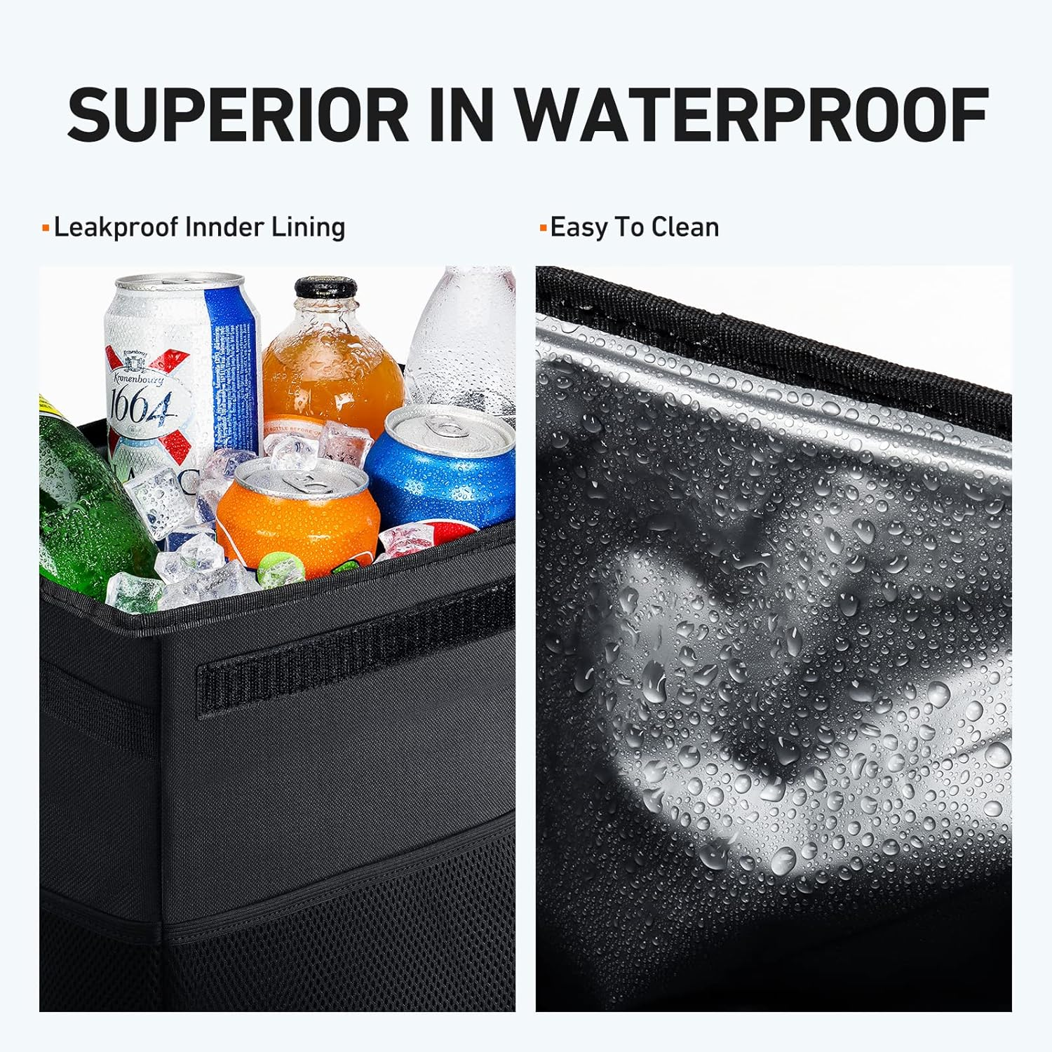 Astroai Car Trash Can with Lid and Storage Pockets, Leak-Proof Waterproof Car Garbage Can Large Opening, Multipurpose Folding Trash Bin for Car image number 2