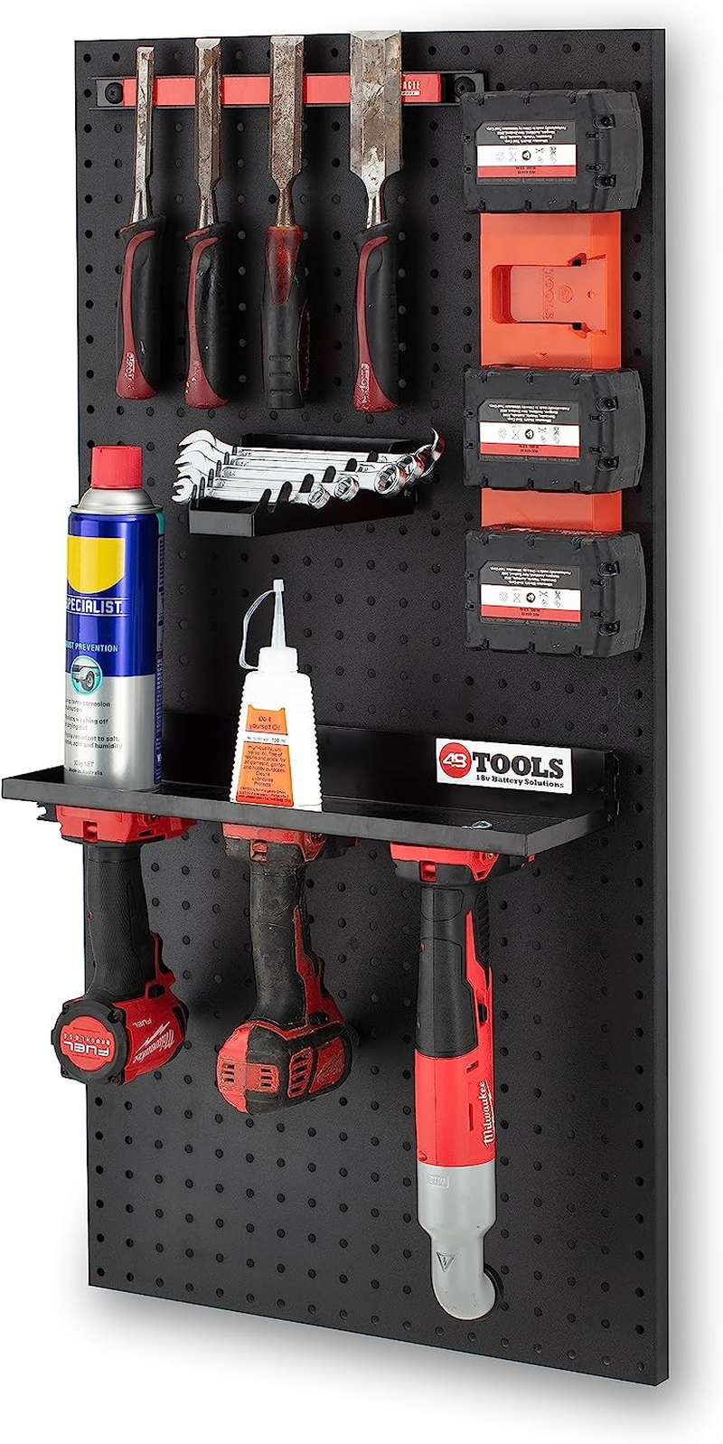 48 Tools Milwaukee M18 18V Battery Wall Storage Mount - Durable ABS, Easy Install, 4-Bay Holder for Workshop, Trailer, Van - Red image number 3