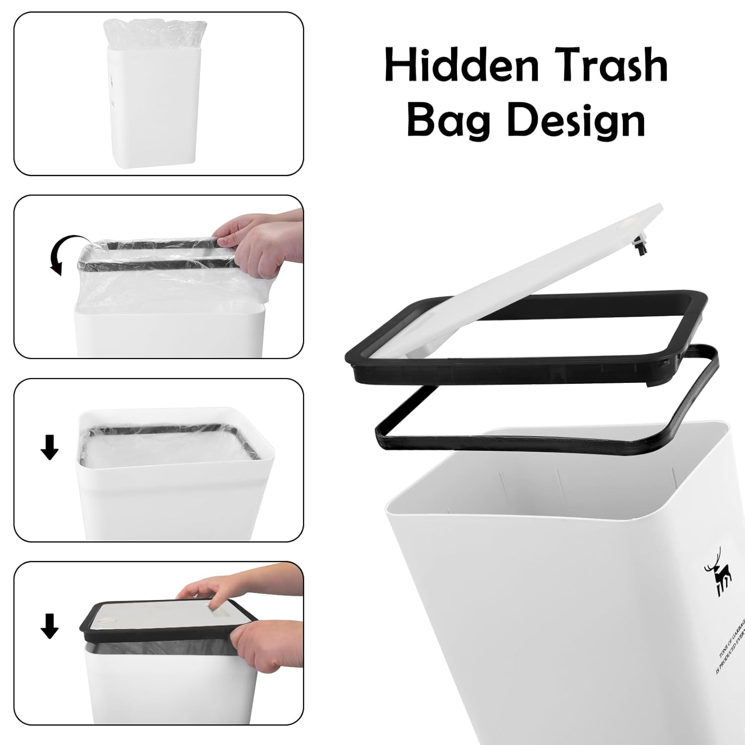 XPIY Trash Can with Lid, 2 Pack 4 Gallons/15 Liters Garbage Can with Press Top, Small Trash Can Dog Proof, Plastic Trash Bin, Waste Basket for Bathroom|Kitchen|Bedroom|Office (2, White)