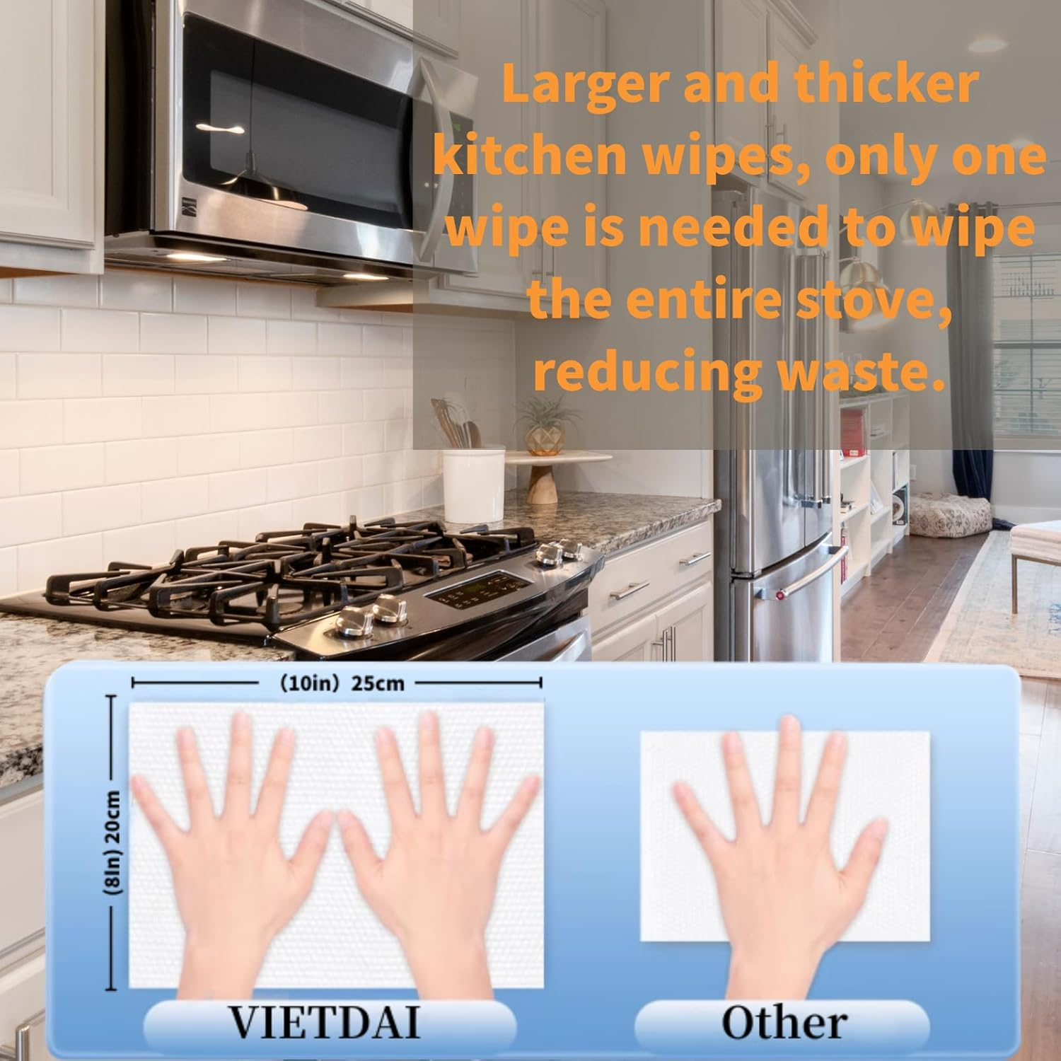 VIETDAI Kitchen Cleaning Wipes for Microwaves and Cooktops XL Multi-Surface Cleaning Wipe with Lemon Scent Stove Top Cleaner, Easily Removal Grease and Grime - 160 Count image number 1