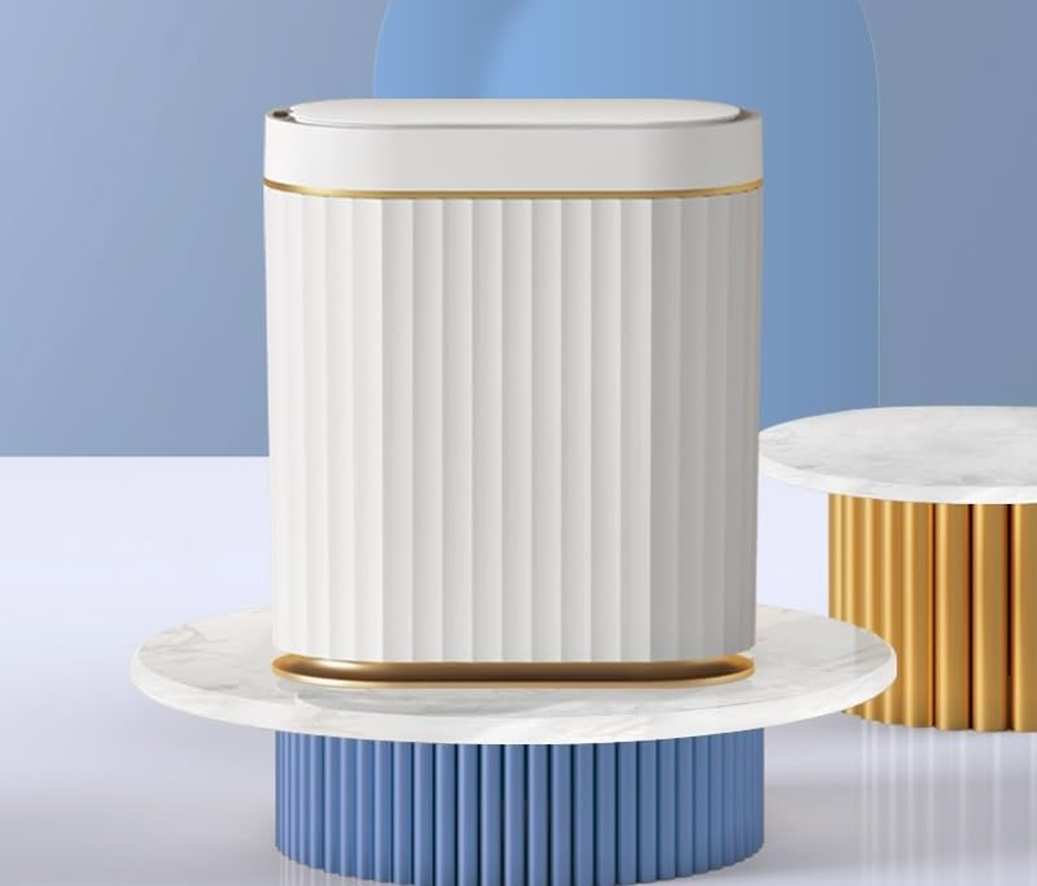 ELPHECO 2.5Gallons Sensor Bin with Lid Automatic Open Touchless Rubbish Bin for Bathroom Kitchen White and Gold image number 5