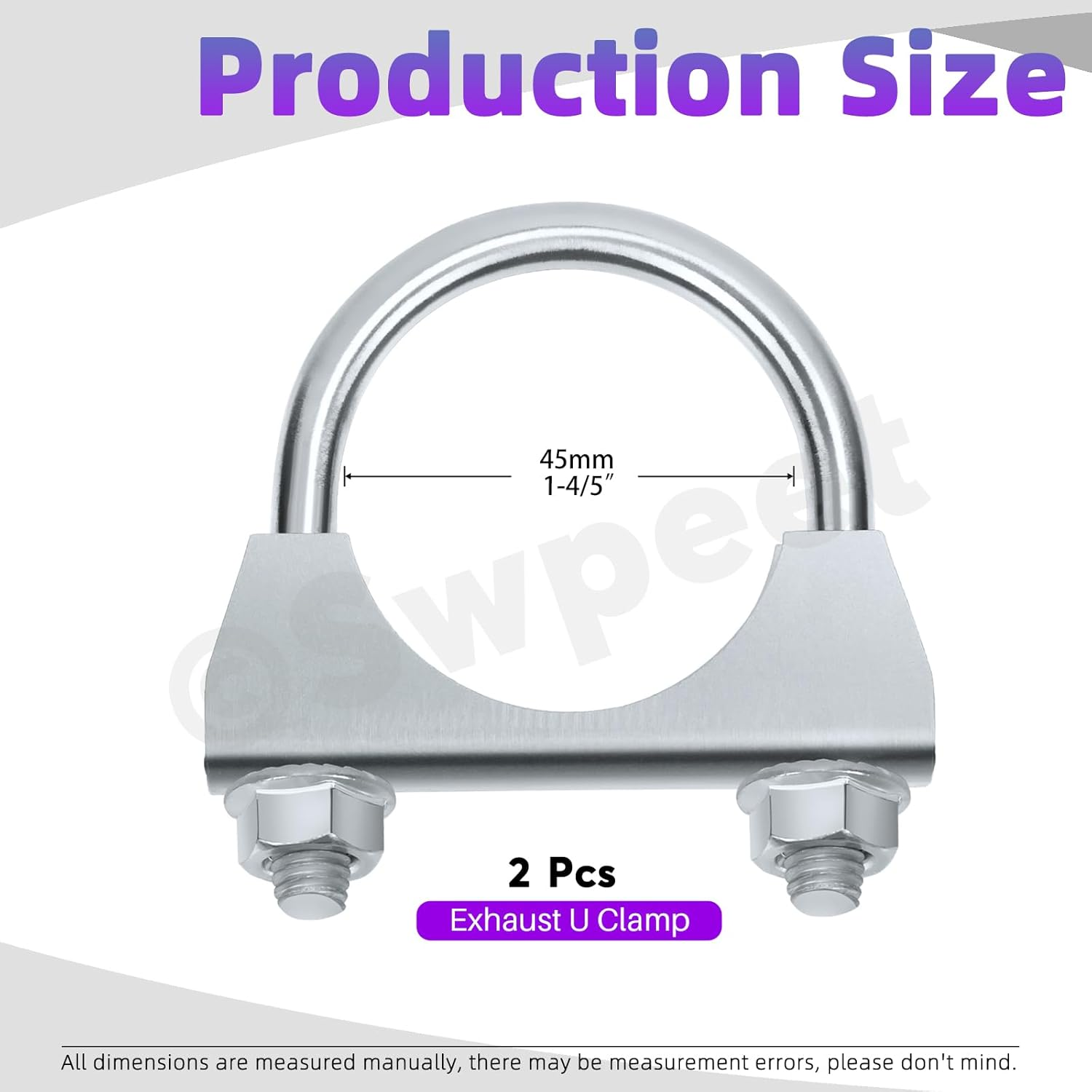 Swpeet 2Pcs Galvanized 1-3/4" - 45Mm Exhaust U Clamp Kit, Galvanized Muffler U-Bolt Clamps, Universal Heavy Duty U-Bolt Muffler Clamp Ideal for Tip Pipes Connection image number 3