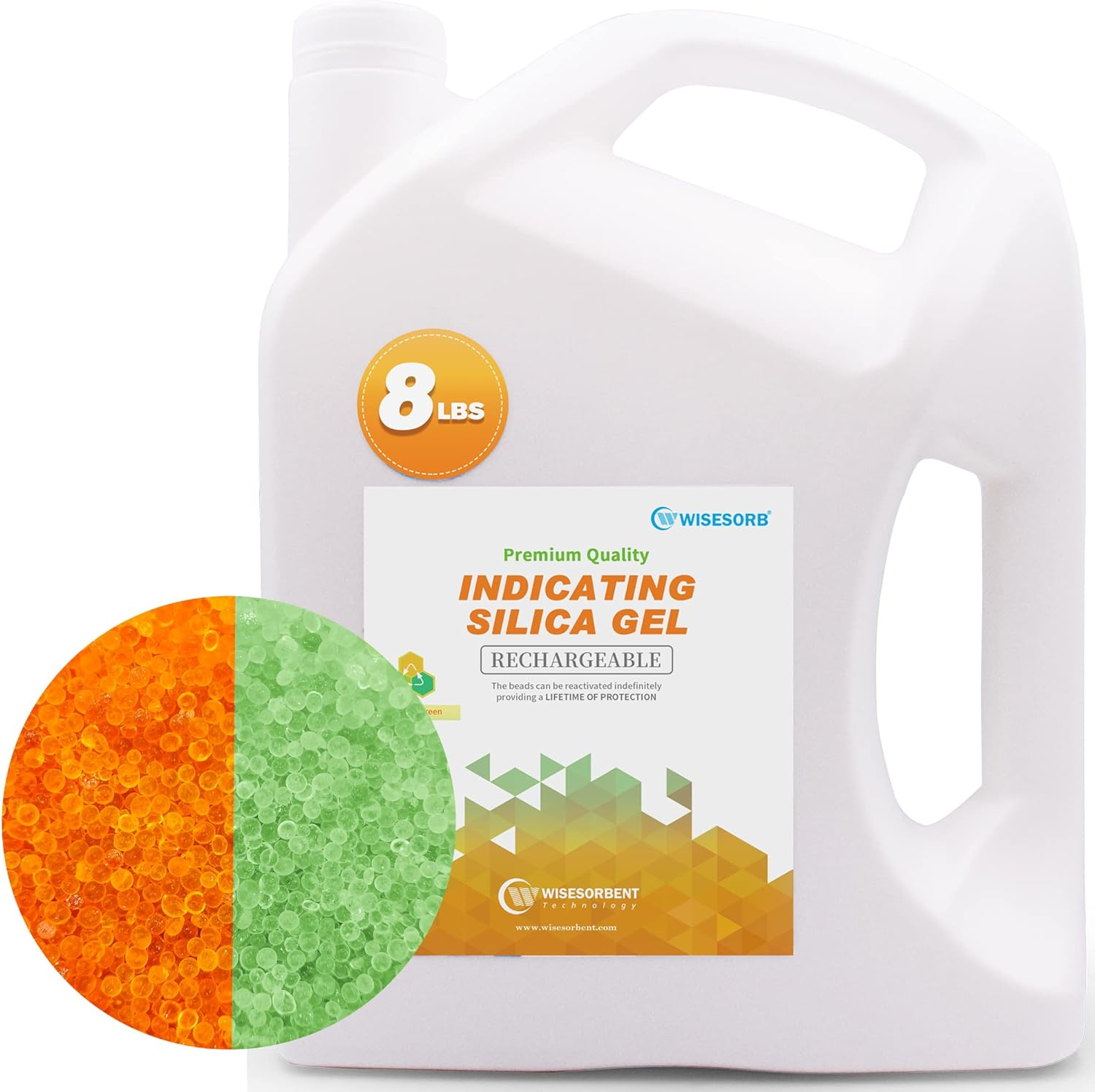 Wisesorb 8 LBS Indicating Silica Gel Beads (Orange to Green), Reusable Dessicant Dehumidifiers Desiccant Moisture Absorber