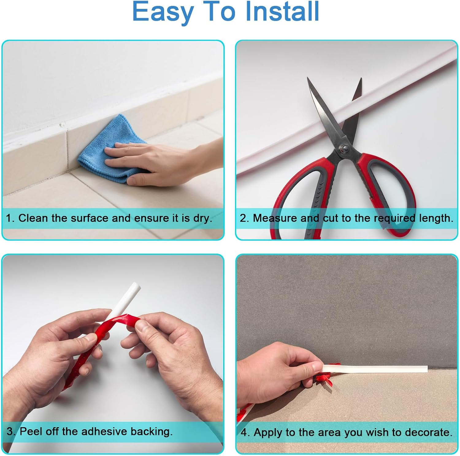 8 Metres PVC Corner Trim, Flexible Self Adhesive Floor Edge Trim, Peel and Stick Wall Moulding Trim, Quarter round Molding Trim, Skirting Board Edging Trim for Floor, Tile, Kitchen (12X9 Mm, White)