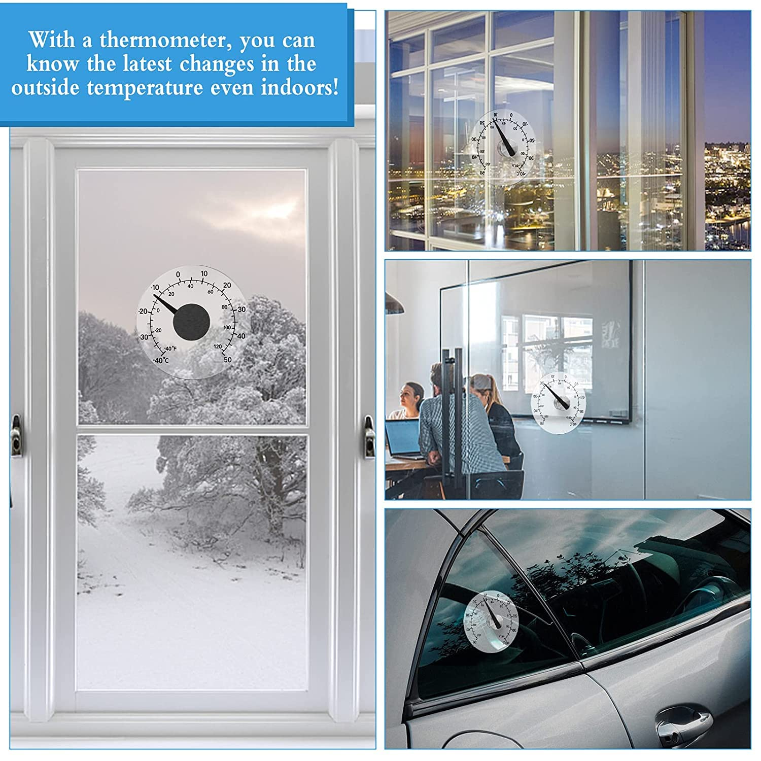 Window Thermometer for Outdoor Use, Stick-On Window Thermometer, Temperature, Waterproof, Transparent Dial, No Battery Required, round Diameter of 4.3 Inches image number 2