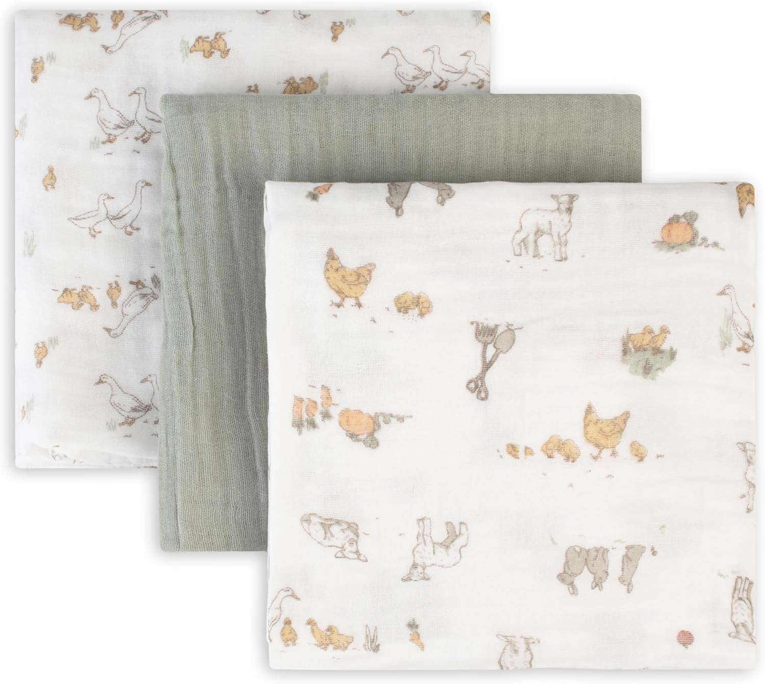 The Little Linen Company Baby Muslin Swaddle Wrap 3Pk - Farmyard Lamb image number 5