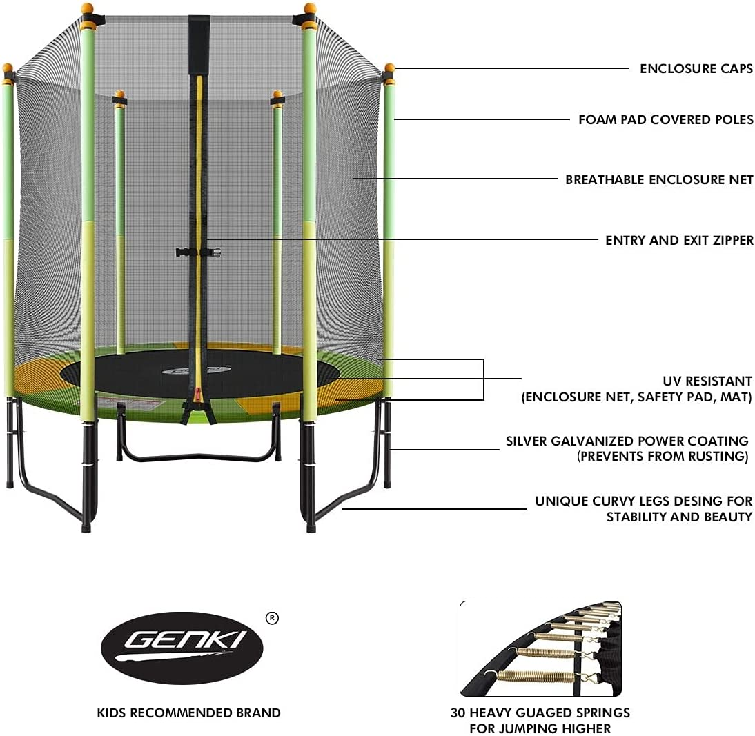 Genki 55" round Kids Mini Trampoline Indoor Outdoor Rebounder W/Safety Enclosure Net Children Jumping Toy image number 2