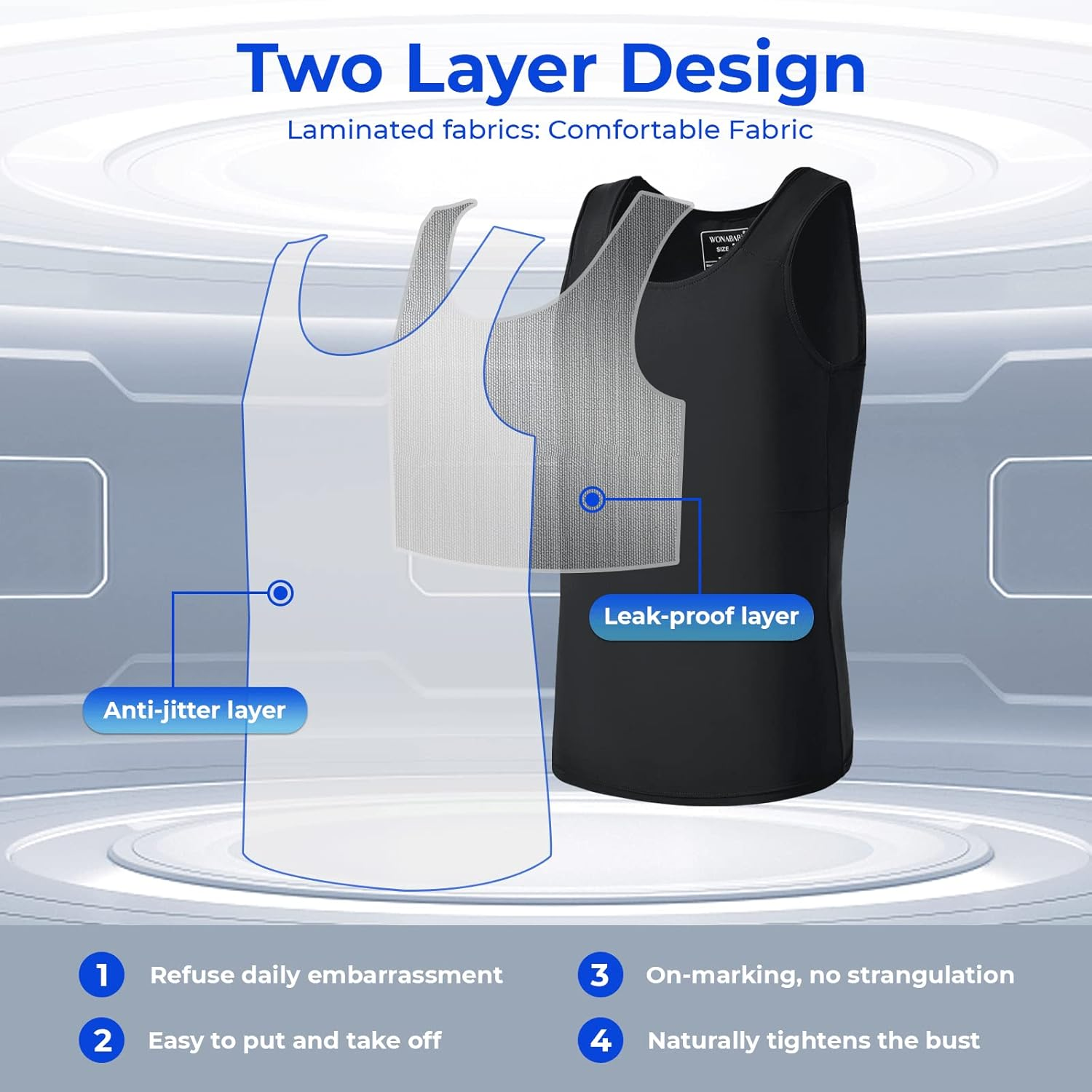 Wonababi Chest Binder Corsets, Binder Trans Ultra Flat Tank Top FTM Binder for Transgender, Black, Large image number 2