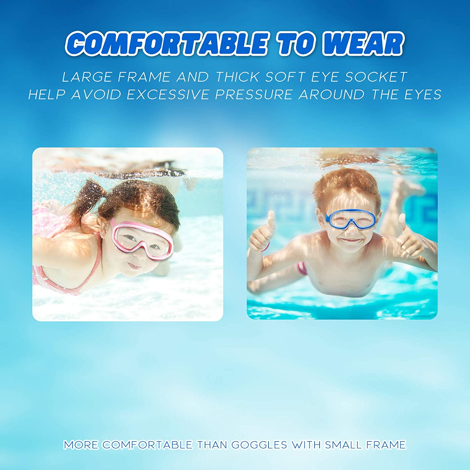 KAILIMENG Kids Swim Goggles, No Leak, Anti-Fog, UV Protection, Adjustable and Comfortable Swimming Glasses for Children and Early Teens, Crystal Clear Siamese Lens with Nose Clips and Earplugs image number 2