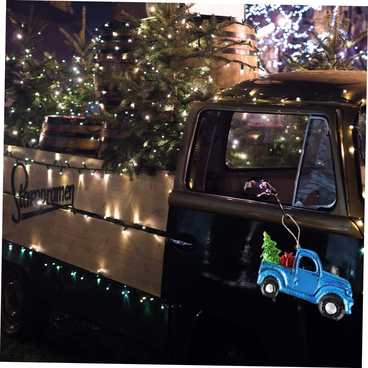 Ciieeo Christmas Car Pendant Iron Truck Hanging Ornament Blue Xmas Tree Hanging Decor Holiday Car Accessories Random Direction image number 6