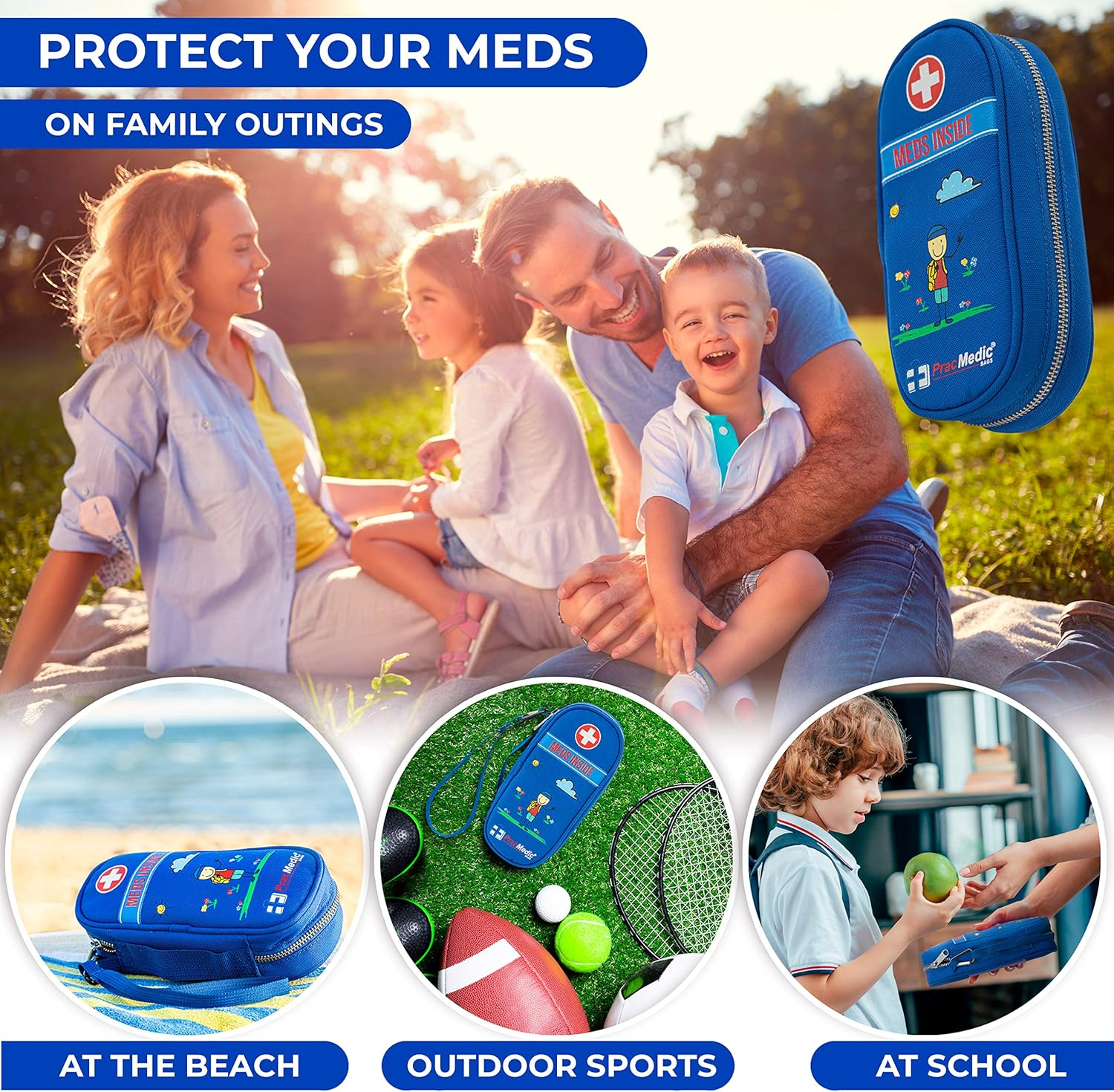 Pracmedic Bags Epipen Case - Epi Pens Carrying Case- Medical Case for Kids - Insulated to Hold Inhaler, Epi Pen, Auvi Q, Epinephrine, Allergies Medication - Medicine Bag for Traveling (Blue)