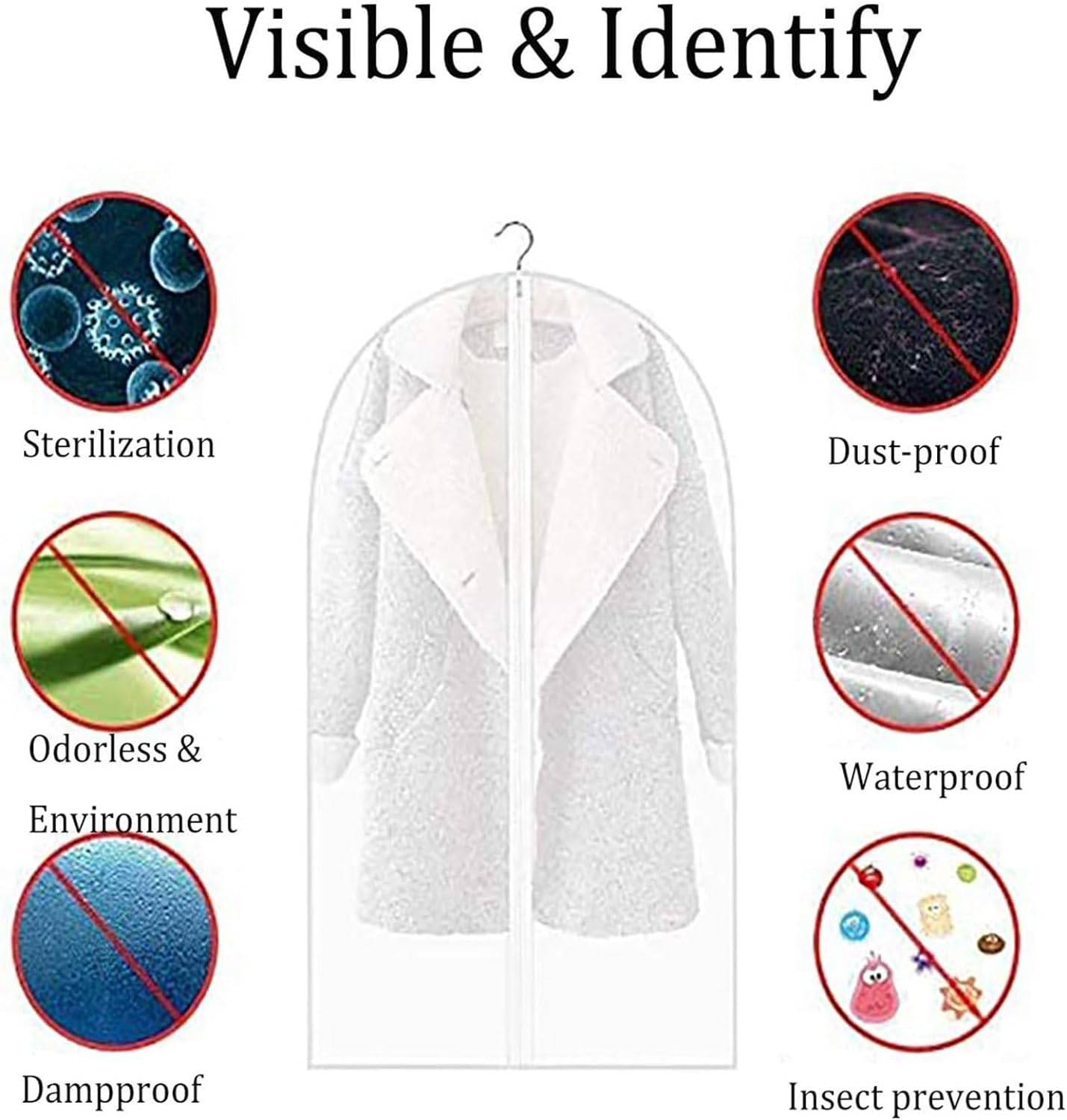 Pack of 6 Garment Bag Clear Dust Bags Cover Moth Proof Zippered Breathable for Clothes Storage Suits Dress Dance image number 4