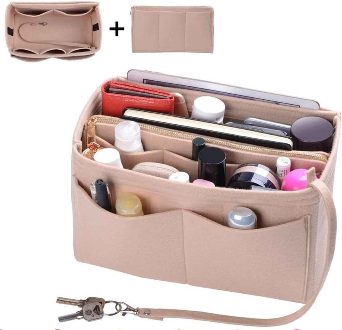 Detachable Handbag Insert Bag Makeup Organizer Bag Cosmetic Insert Organizer Multi-Pockets Portable Purse Organizer for Travel (2Pcs) image number 4