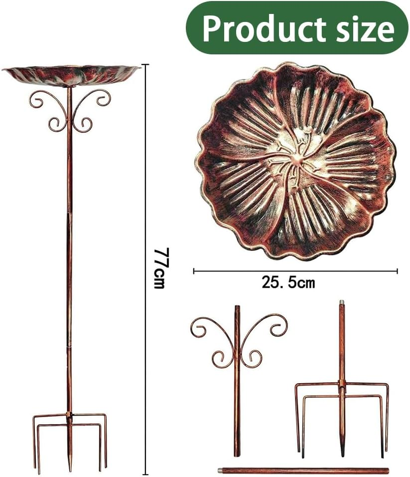 JIUSEGE Vintage Metal Bird Bath for Outdoors, Adjustable Standing Bird Feeder Bowl for Garden, Yard, Balcony & Patio, Decorative Outdoor Birdbath image number 2