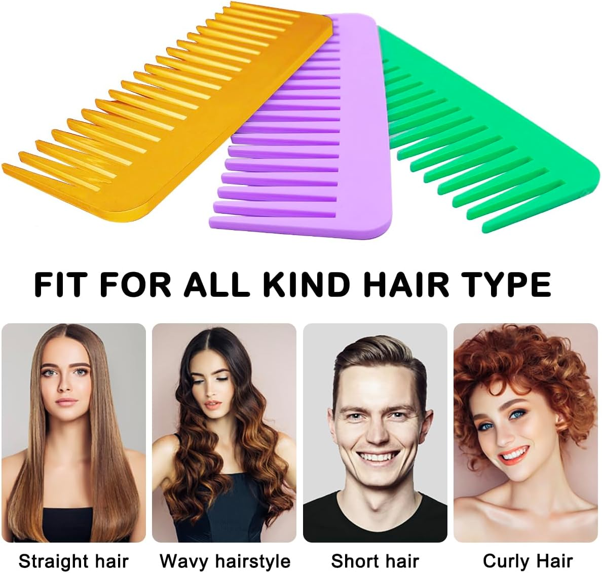 3 Pcs Wide Tooth and Large Detangling Comb Set for Wet, Dry, Long, and Curly Hair, Shampoo & Detangling Combs (3 Pieces -Yellow, Green, Purple) for Ladies, Women, and Girls image number 2