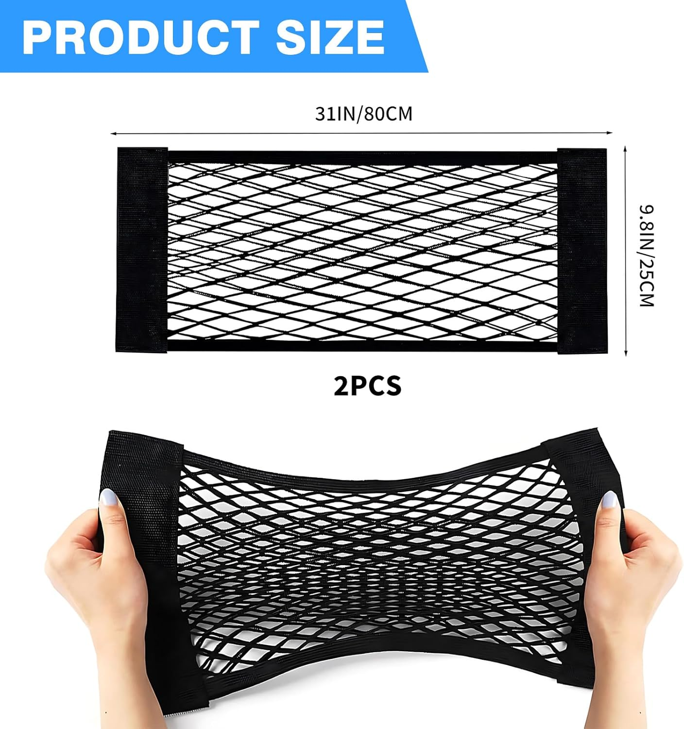 CHEUNGHAO 2-Pack 25X80Cm Elastic Mesh Storage Pockets with Hook & Loop Tape - Versatile Cargo Net Wall Sticker Bags for Car, RV, and Home Organization image number 4