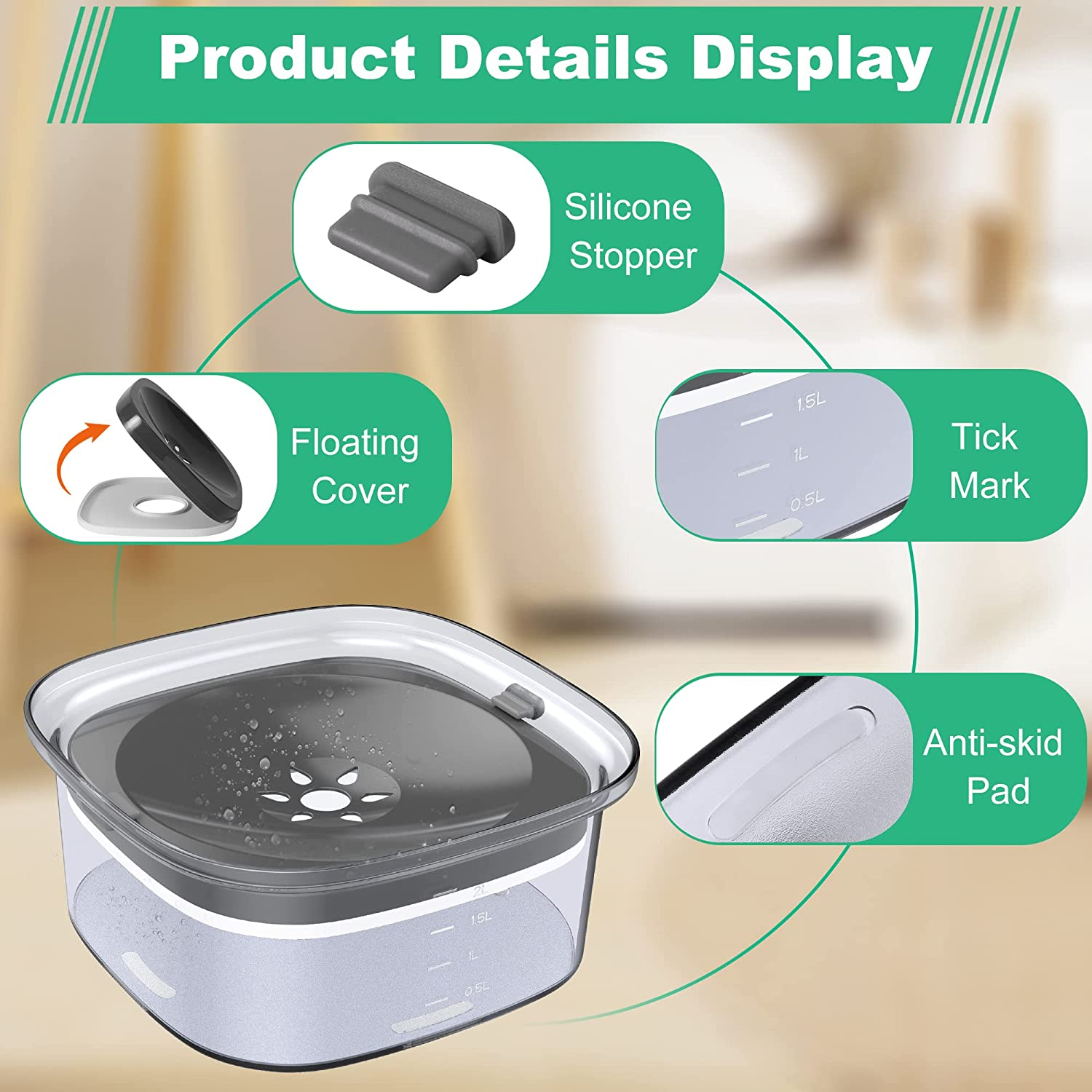 Decflow 2L Dog Water Bowl, Large Capacity Spill Proof Dog Bowl, Anti-Choking No Spill Water Bowl with Slow Water Feeder, Vehicle Carried Travel Water Bowl for Dogs, Cats & Pets