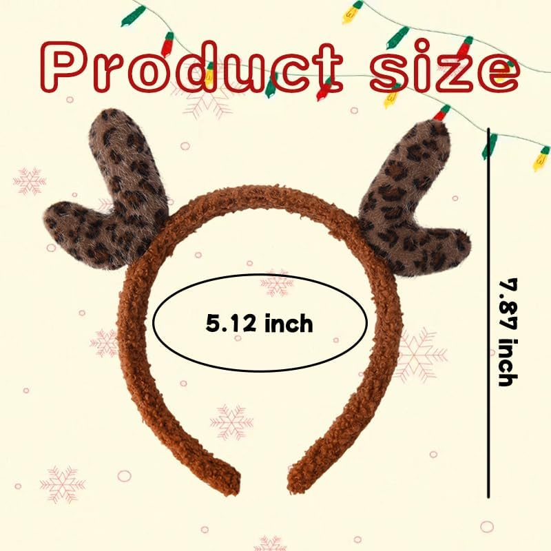 Plush Christmas Deer Antlers Headband Christmas Holiday Head Hair Accessories for Girls Women Soft Reindeer Antlers Headband Hairband Leopard Deer Ears Headband Deer Antlers Costume Headwear Headband image number 1