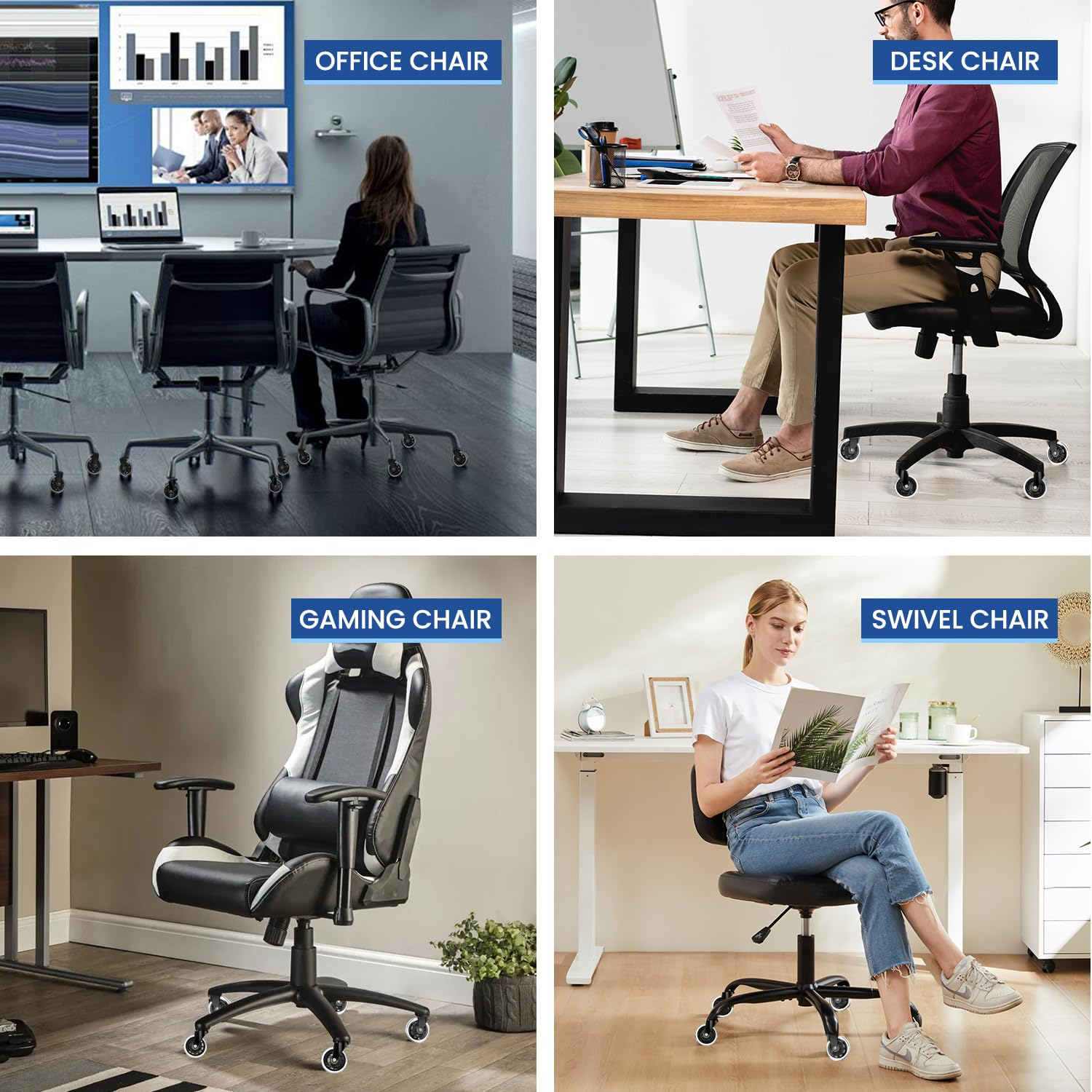 Office Chair Wheels (5Pcs), Necomi Office 3 Inch Replacement Chair Wheels 11X22Mm Replacement Desk Chair Wheels for Hard Floor Casters 5 Piece Heavy Duty Wheel Replacement Set image number 3