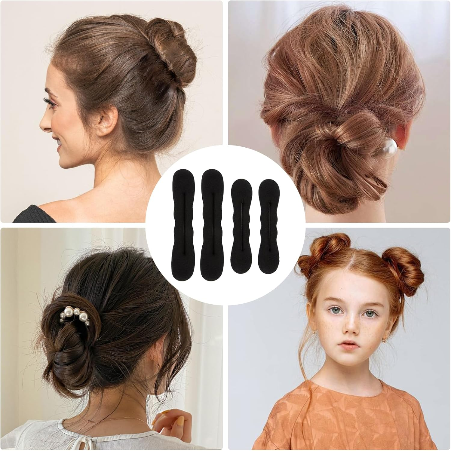 Pack of 4 Bun Maker, Hair Bun Maker, Hair Bun Maker, Bun Aid for Women, Hairband, Elegant Twister Braid, Hair Styling Accessories, Hair Styling Clips, Hair Tool, Styling Swimming Doughnut, Hair Braid
