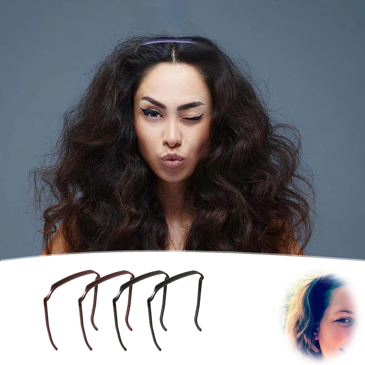 4Pcs Makeup Headband for Women Sunglasses Curly Thick Hair Medium Headbands Band Invisible Hoop Skin Care,Shower, Exercise, Black and Brown image number 4