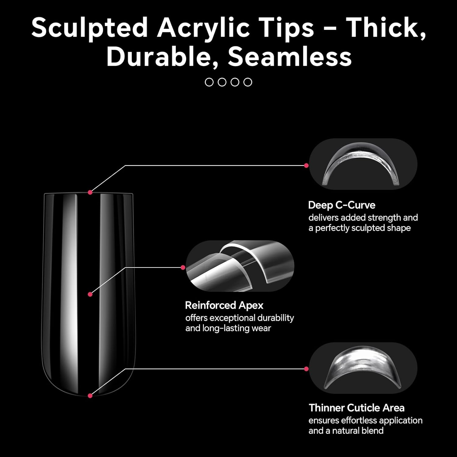 KADS 160Pcs Deep C Curve 16 Sizes Full Cover Nail Tips Clear Pre-Built False Nail Extension Thick Sculpted Acrylic Nail Tip for Flat Nails Deep Curve, Coffin - Almond image number 4