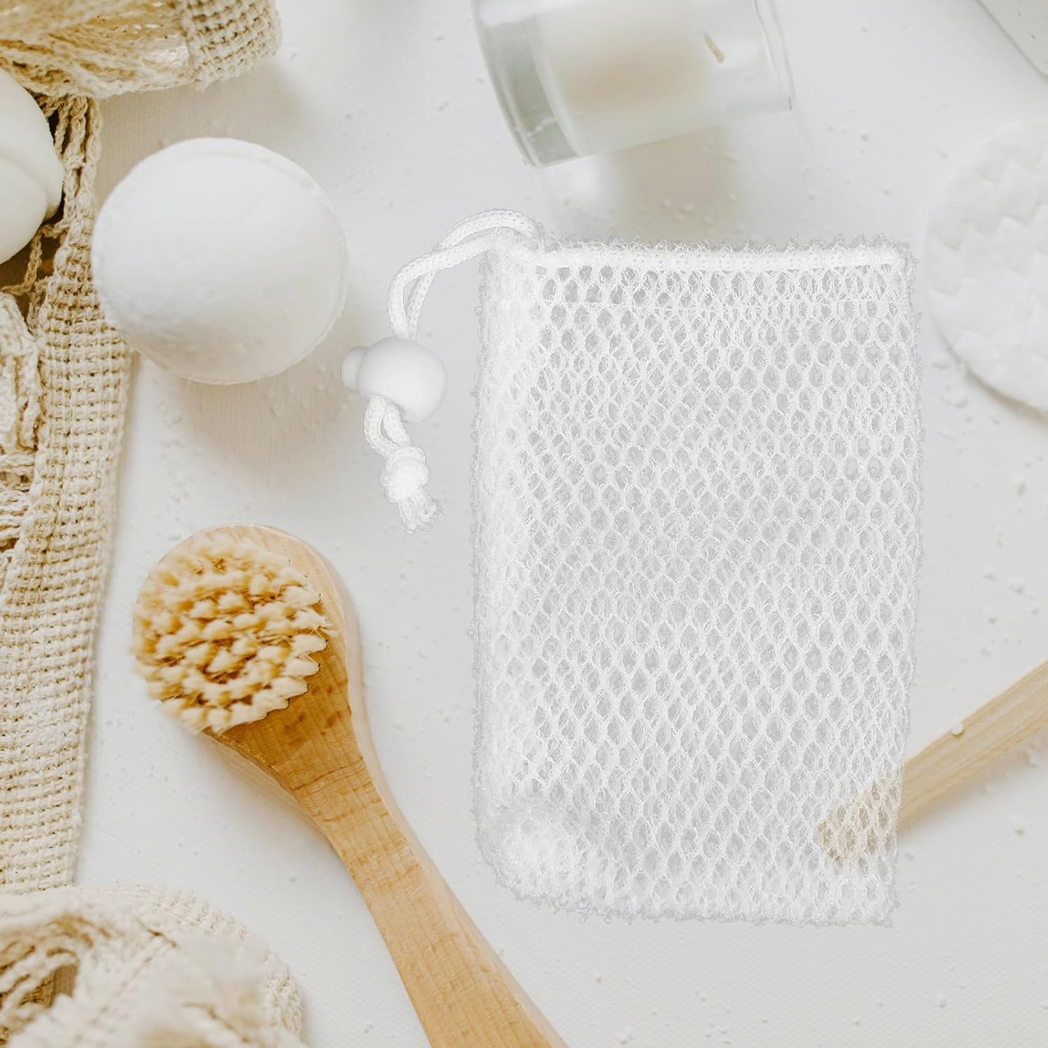 Exfoliating Soap Saver Pouch, Nylon Mesh Soap Bag for Bar Soap, Travel Soap Sack for Shower, Beige, 14X8X4Cm image number 3