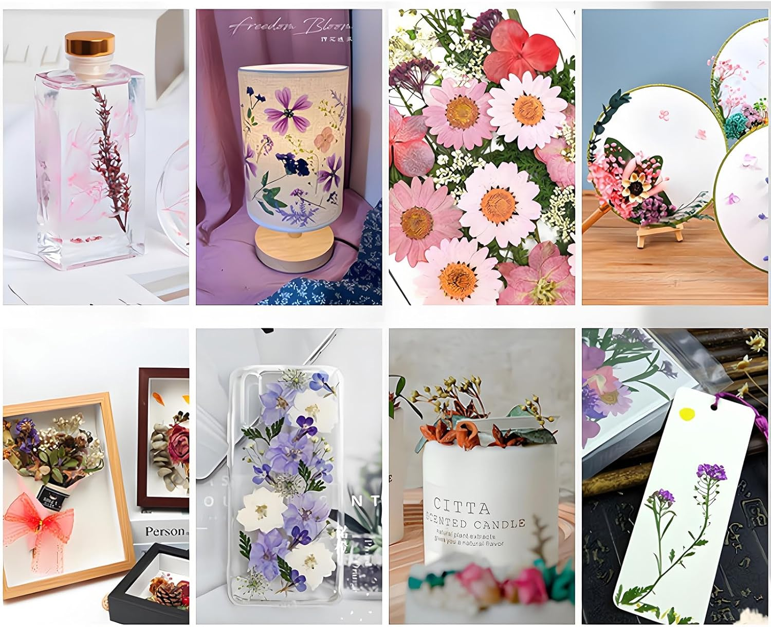 REGODI 96Pcs（8 Sheets） Dried Pressed Flowers & Leaves for Crafts - Natural Dry Flowers for Resin Art, DIY Jewelry, Candle & Soap Molds, Phone Case Decor (Pressed Flowers, Dried Flowers Crafts) image number 1