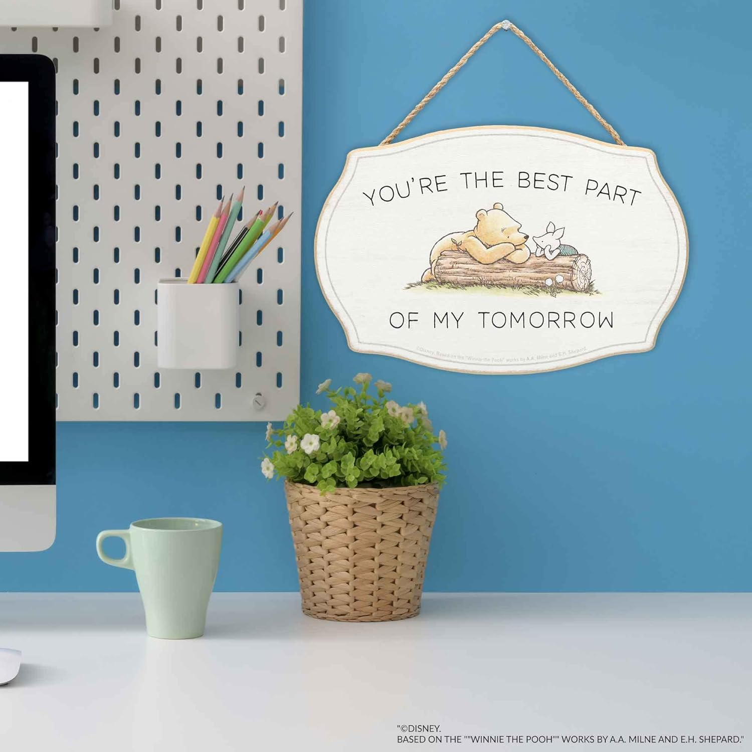 Disney Winnie the Pooh You'Re the Best Part Hanging Wood Wall Decor - Adorable Winnie the Pooh Sign for Home - White/Yellow image number 3