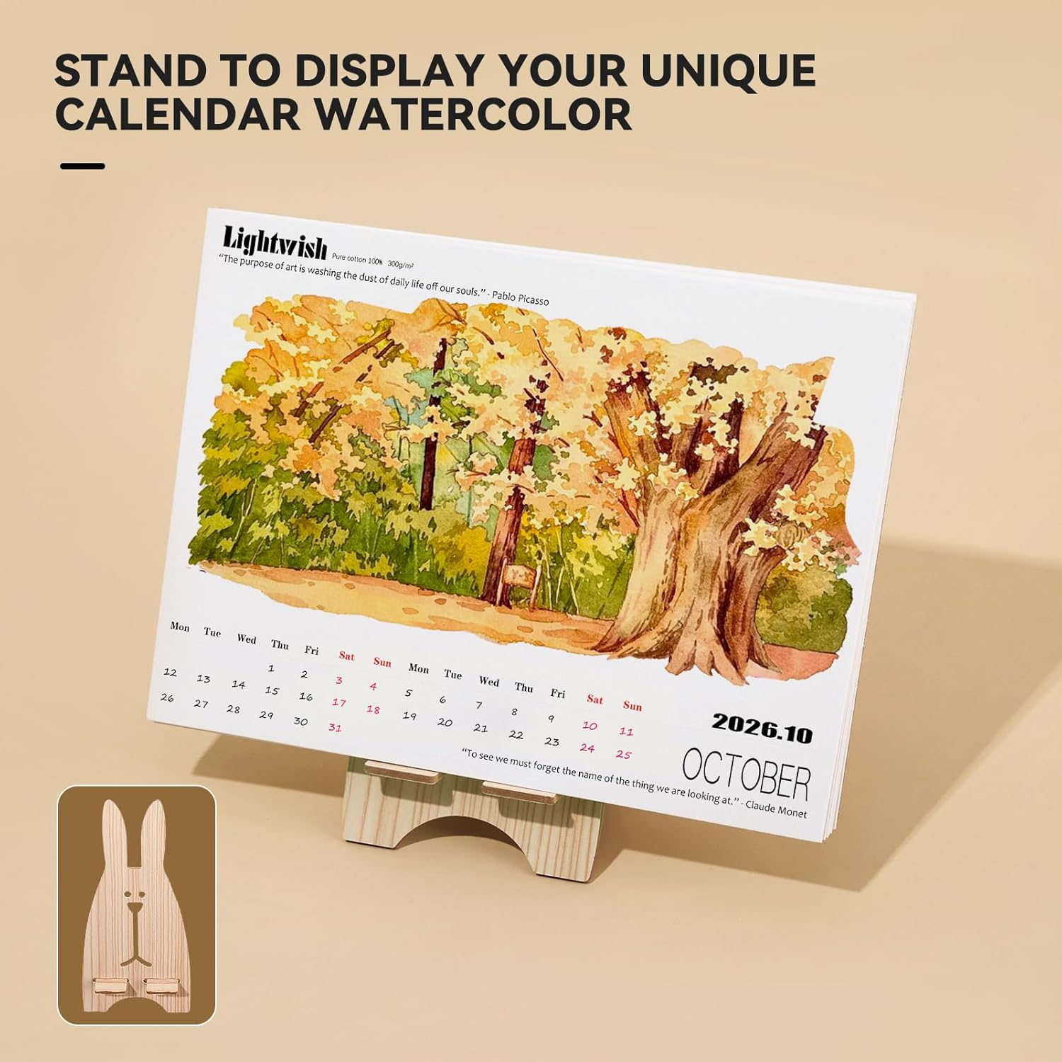 Lightwish Watercolor Calendar Paper for 2026, 100% Cotton, 12 Sheets, 140Lb/300Gsm, Acid-Free Hot Pressed Watercolor Paper, Art Supplies for Watercolor Crafts and DIY Media