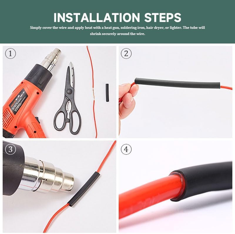 3M (9.84Ft) 4.8Mm Heat Shrink Tubing, 3:1 Shrink Ratio Sleeving for Electrical Insulation, Wire Connector Repair, Cable Harness Protection, Automotive Wiring (Black) image number 3