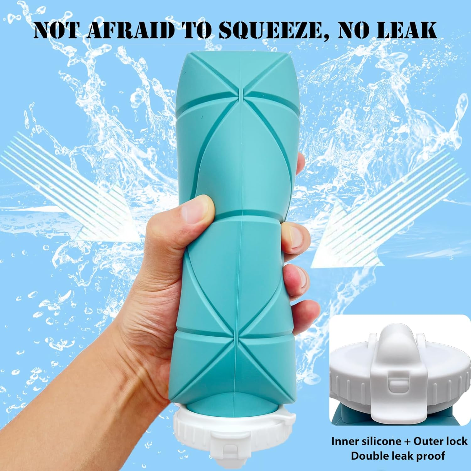 (2 Pack)Rungos Collapsible Water Bottle with Straw for Travel Essentials [Double Leak-Proof Design] [Soft Silicone Straw] BPA Free Silicone Foldable Water Bottle for Outdoor Hiking Sports (Green+Pink) image number 4