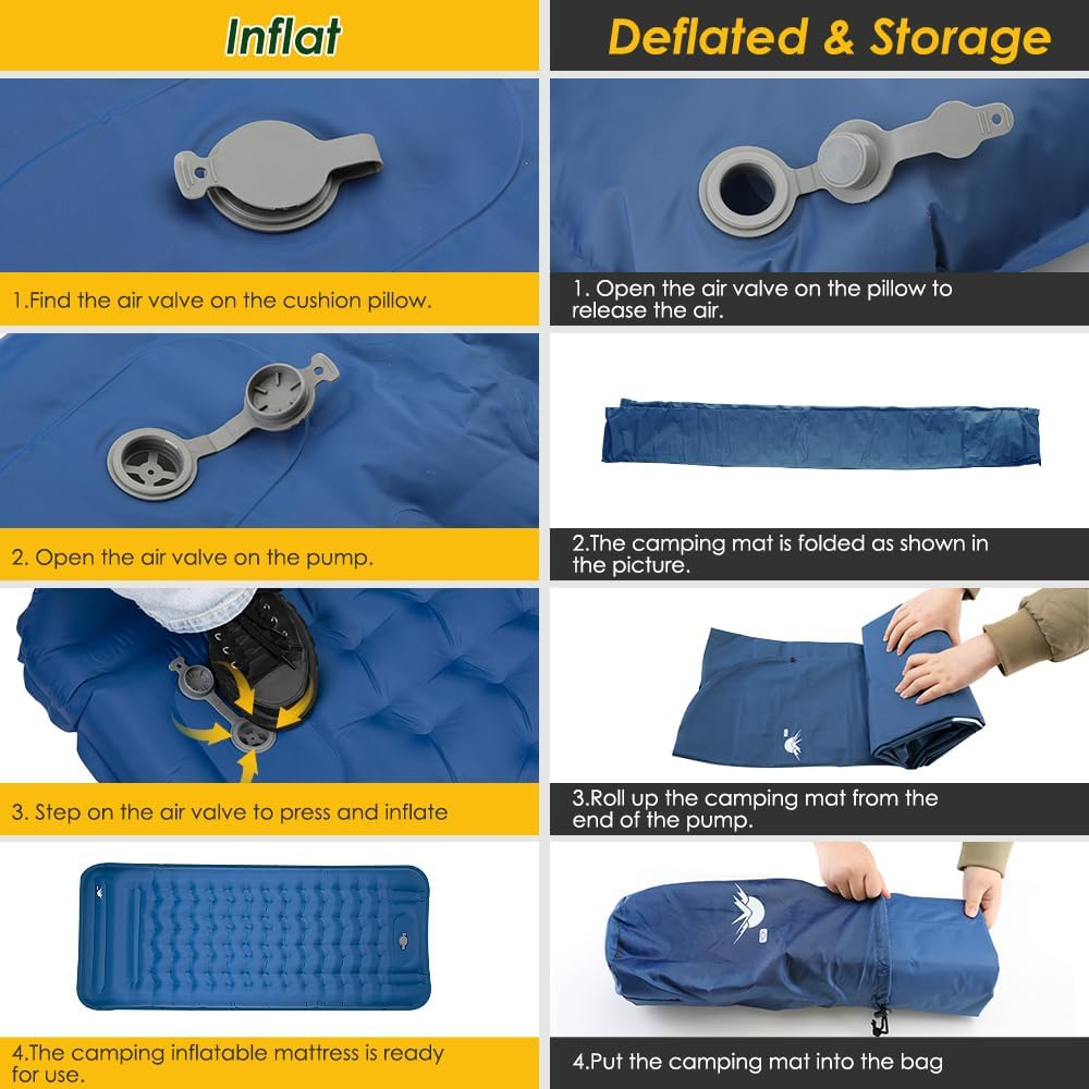 AUTOWT Self-Inflating Camping Mat - 12 CM Thickness Inflatable Sleeping Pad with Built-In Pump Pillow, Portable Lightweight Single Camp Air Mattress, Double Joinable Outdoor Hiking Backpacking (Blue) - Grey image number 4