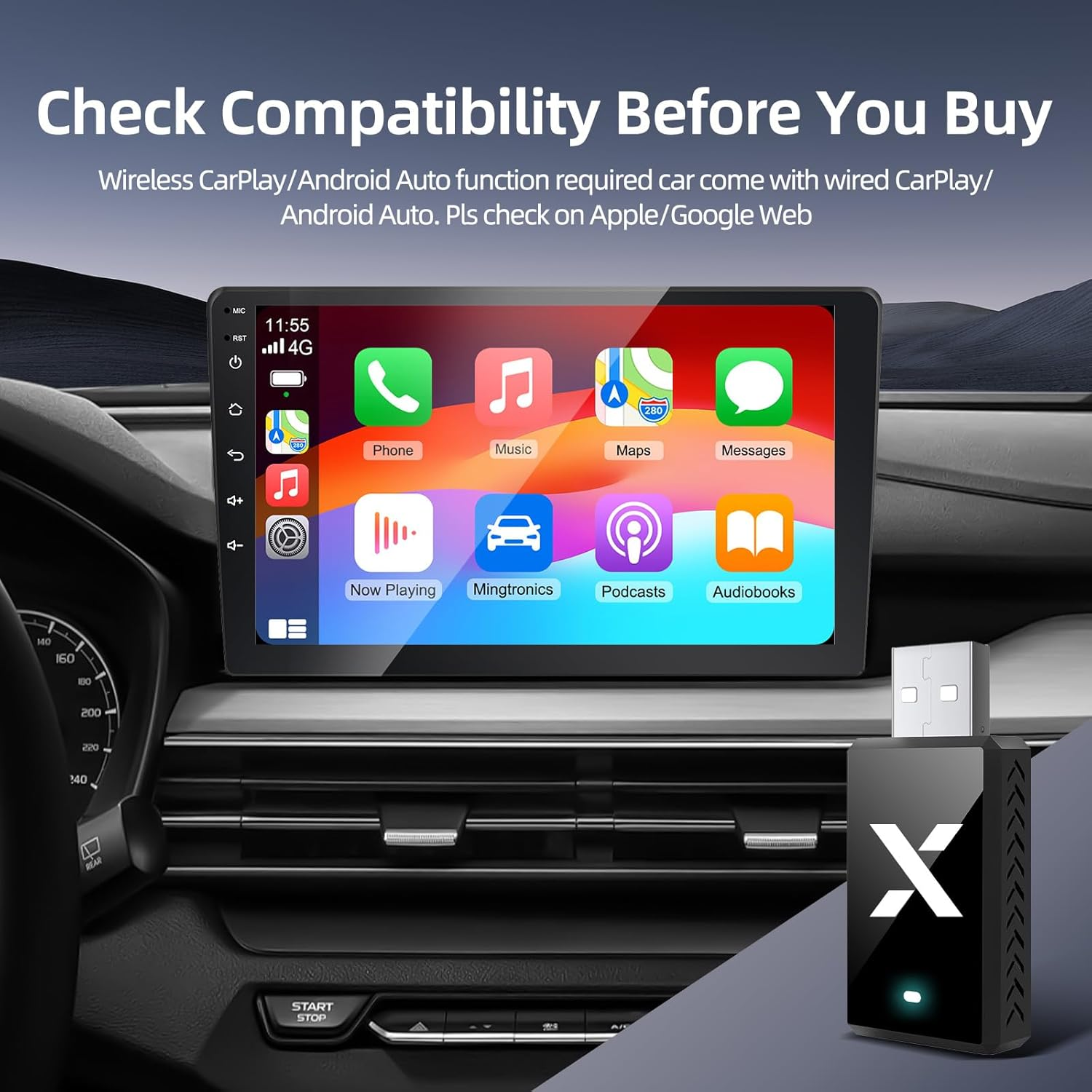 Wireless Carplay Android Auto Adapter, Dual 5G Nano Chips, Convection Heat Vent Design, 2 in 1 Car Play Dongle for Iphone & Android Phone, Fit for Car with Wired Carplay/Androidauto Feature, FEXIER F1 image number 2