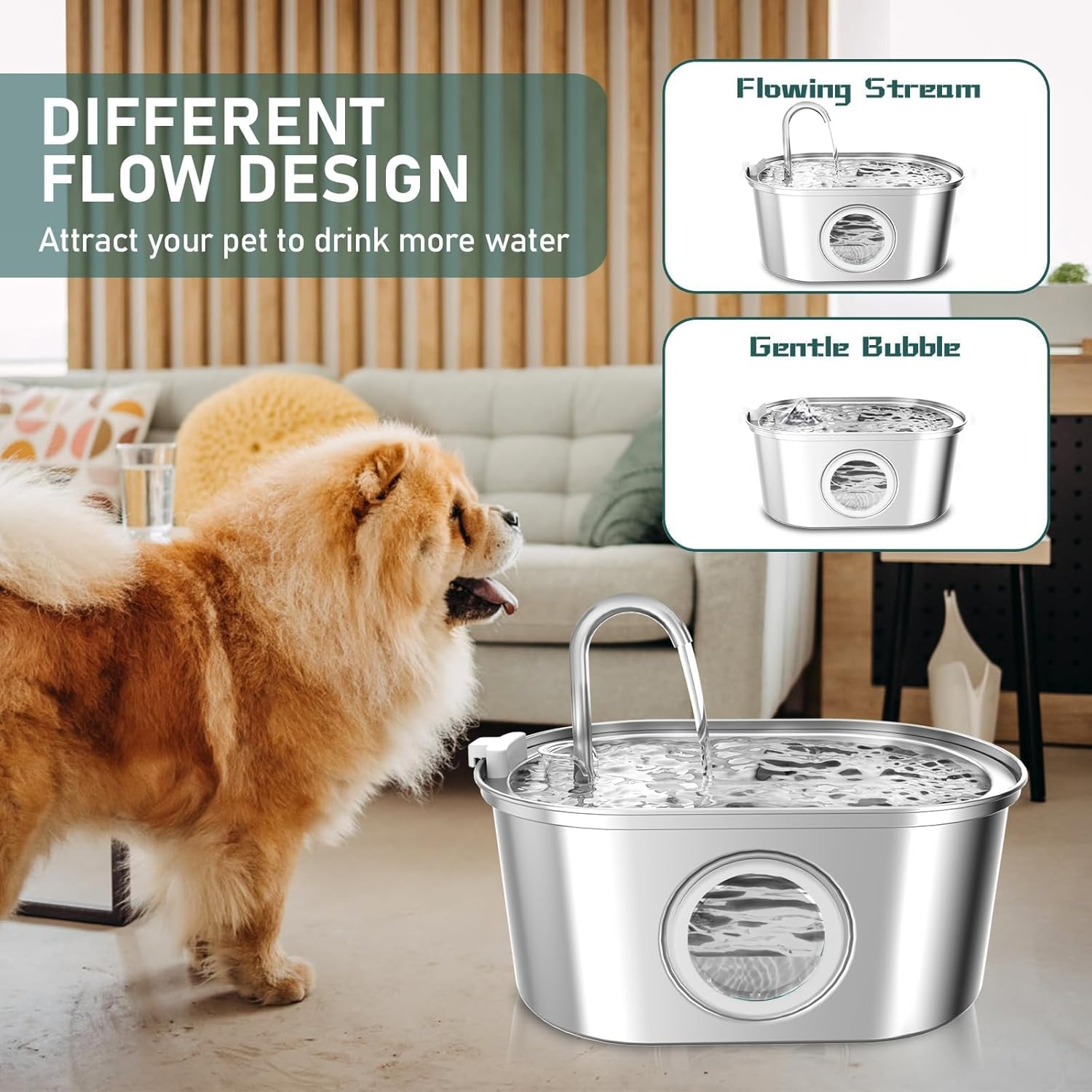 Luczeng Cat Water Fountain - 3.2L/108OZ Automatic Pet Drinking Fountain, Stainless Steel Cat and Dog Fountain with Water Level Window image number 1