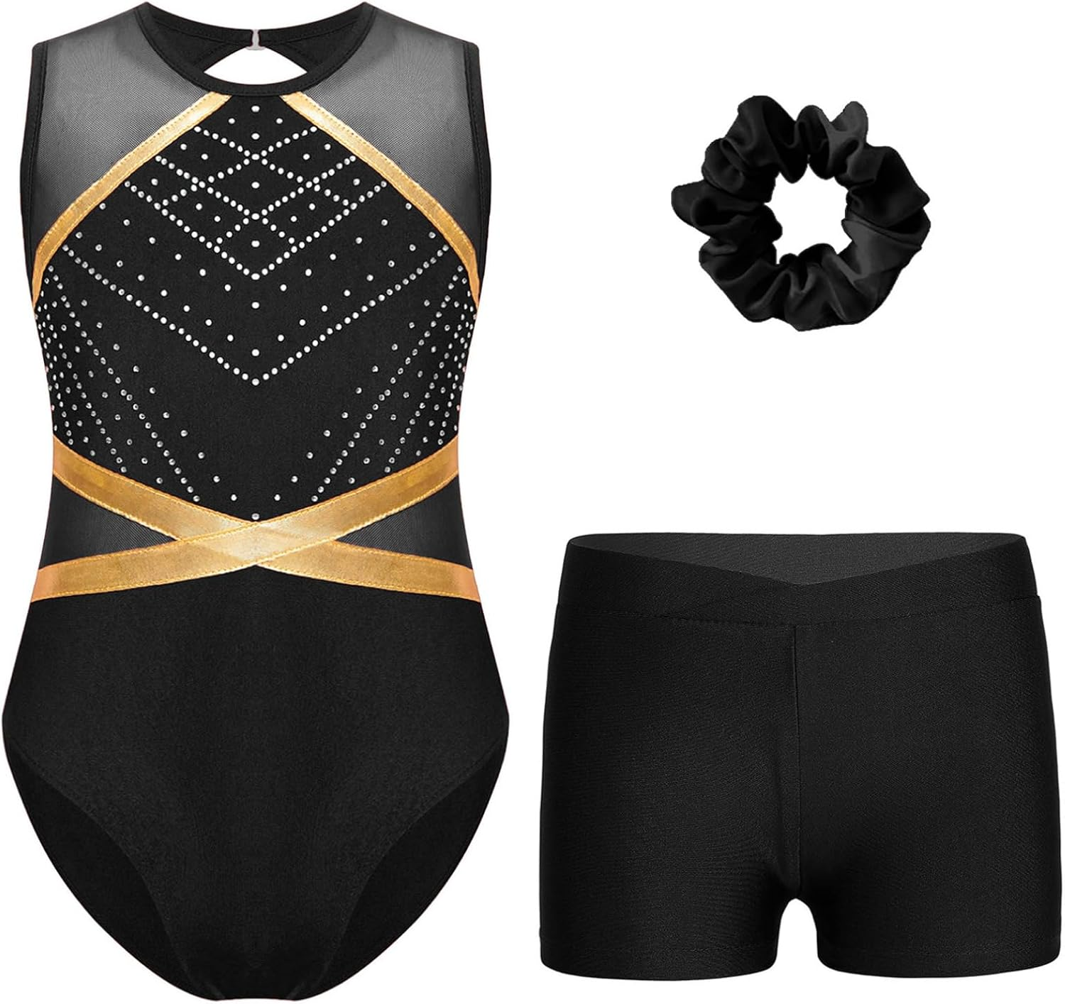 Miutii Gymnastics Leotards for Girls Rhinestones Unitards Biketards Shorts Set Biketards Tumbling Outfit