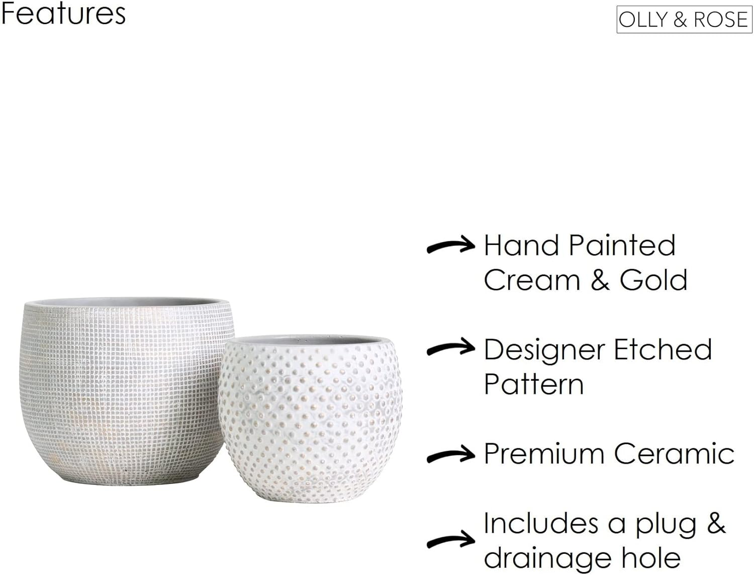 Ceramic Cream Gold Plant Pot Set 2-17 and 14Cm Indoor Planters Cement Outdoor Flower Pots image number 2
