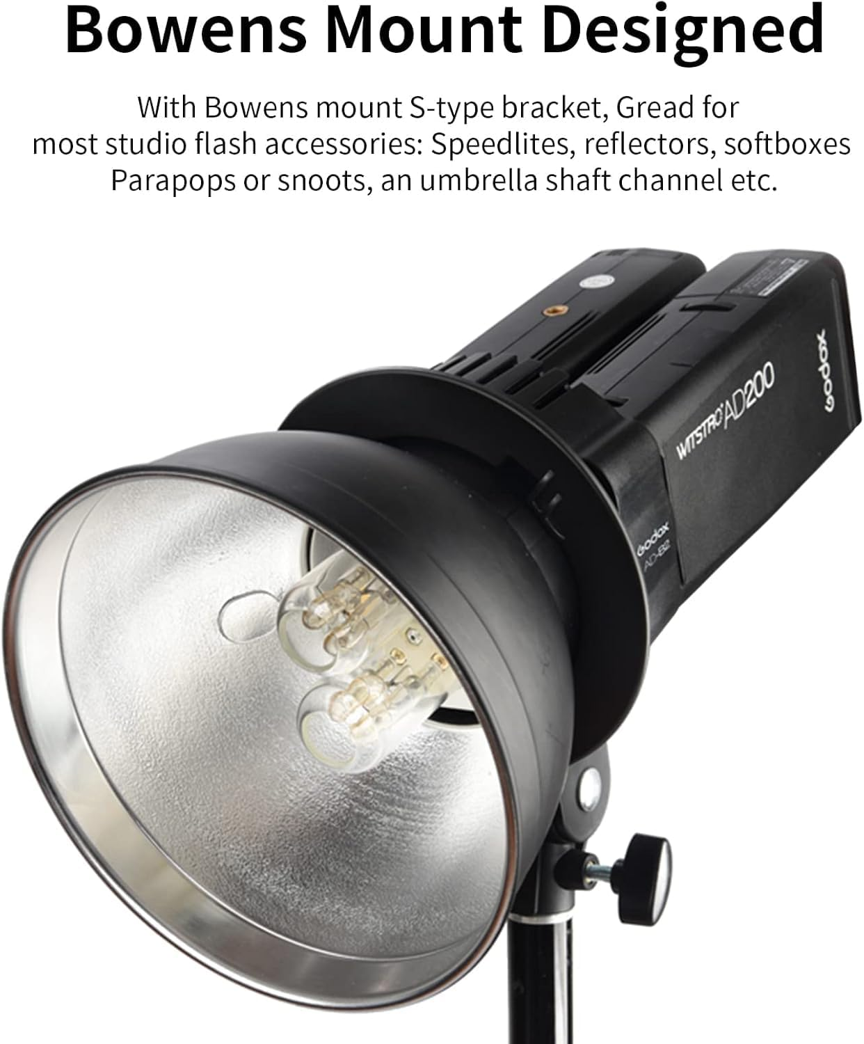GODOX AD-B2 Flash Bracket Dual Power Twin Head Bowens Mount to Install 2 AD200 Pro II / Ad200Pro / AD200 to Achieve 400W Power Output image number 4