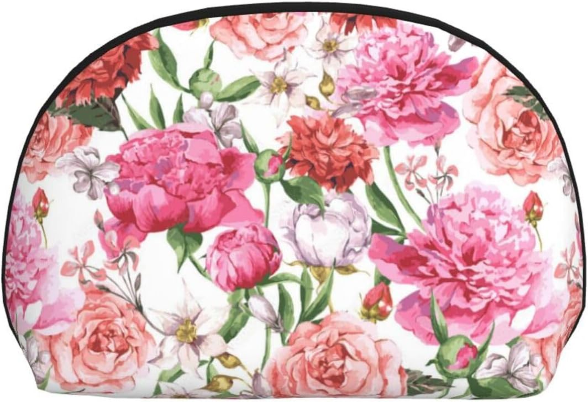 Cozimangoe Coin Pouch Makeup Bags Set, 2 Piece Shell Shape Cosmetic Bag with Pockets for Daily Travel Handbag Lipstick Keys Toiletry, Personalized Garden Peony image number 3