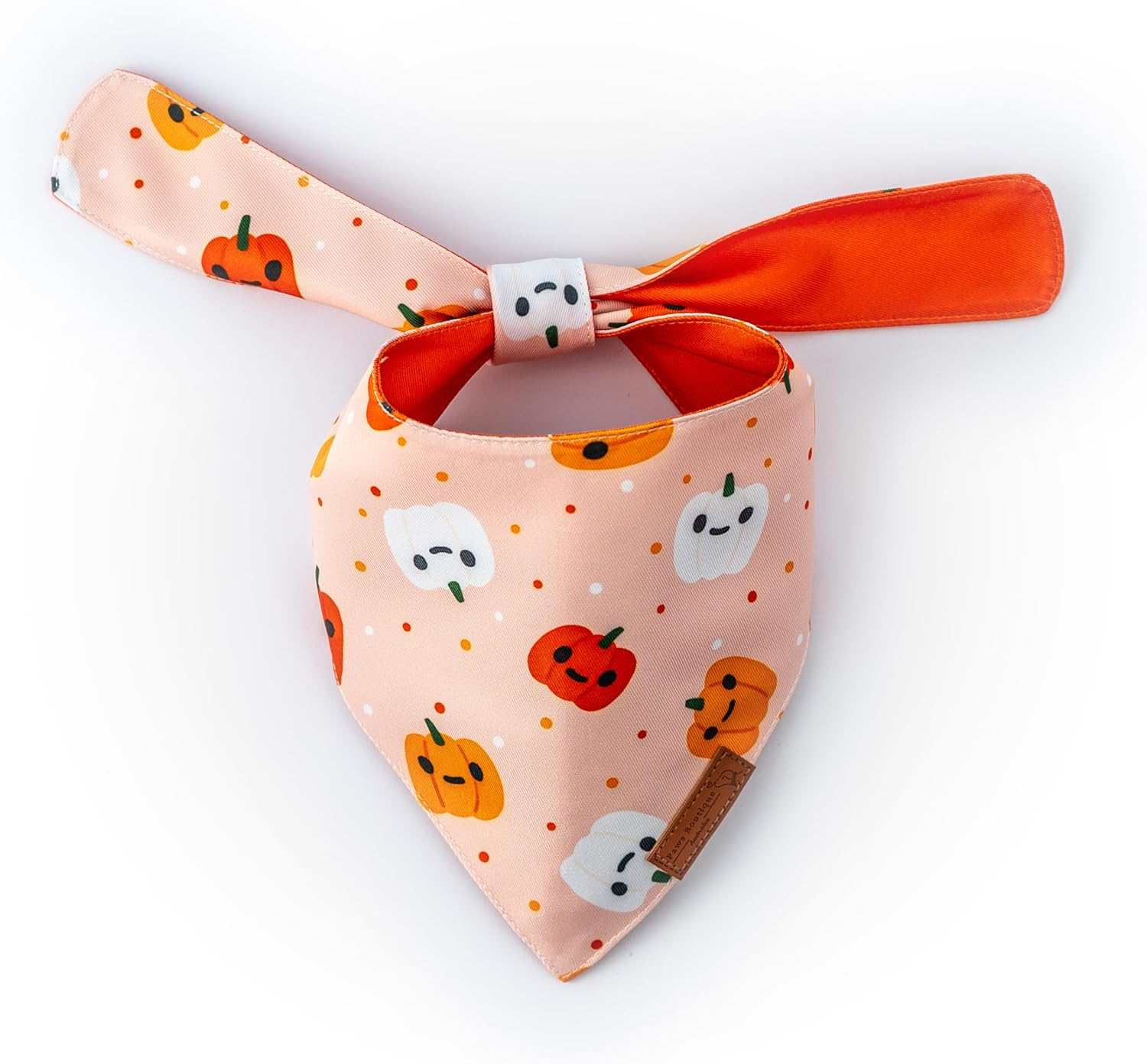 Paws Boutique Premium Dog Bandana/Scarf | Design: Pumpkin Pupkins | Reversible Dual Layered/Sided | Small, Medium & Large Pets | Unique Style | Accessories for Puppies & Dogs (L) image number 3