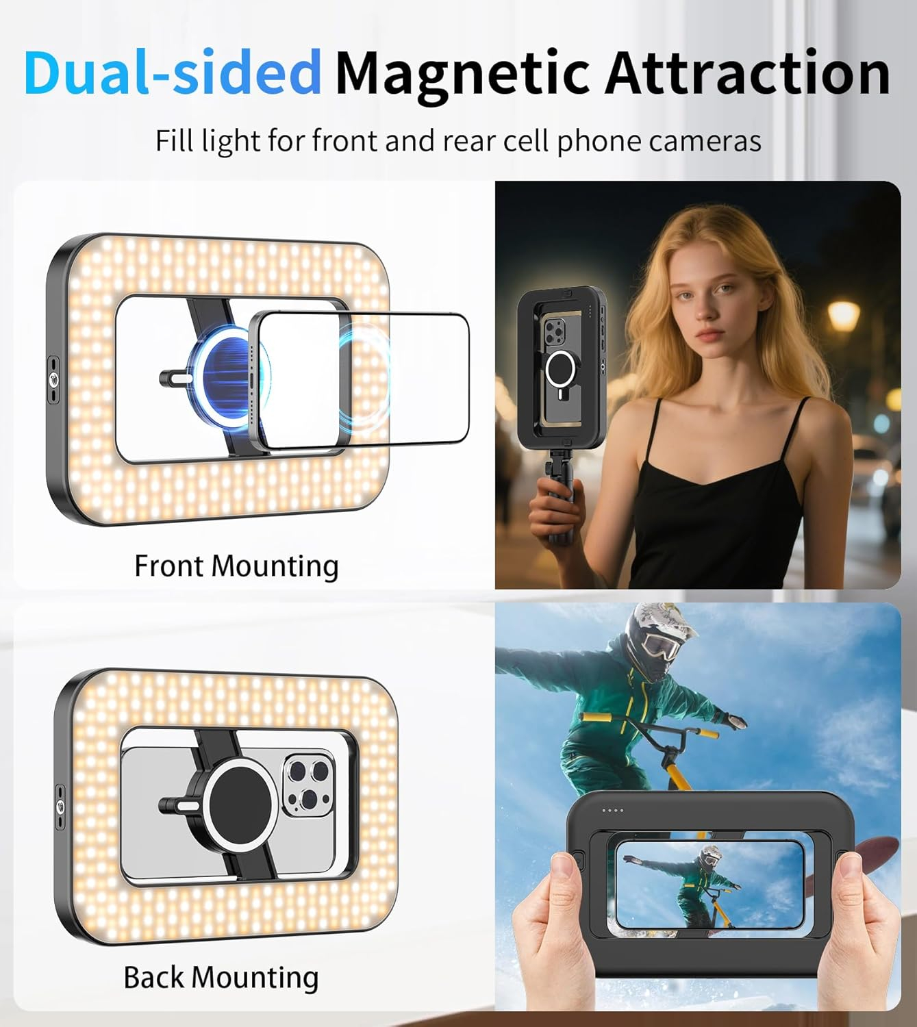 Double-Sided Magnetic Phone Ring Light with Mini Tripod Stand,448 LED 6000Mah Rechargeable RGB Selfie Light for Iphone,Handheld Stabilizer with Light for Magsafe/Phones/Video Recording/Makeup/Photos image number 6