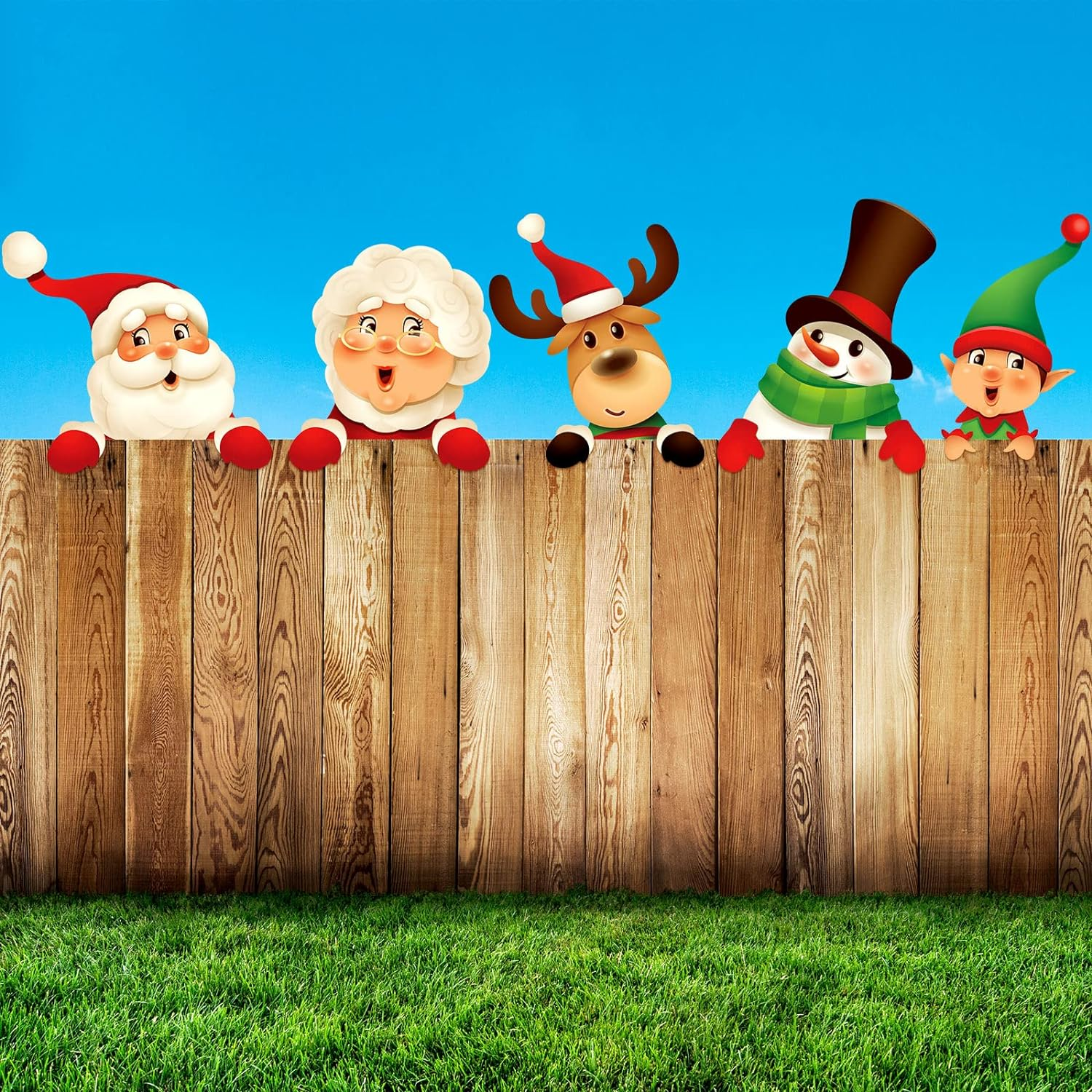 Bucherry 5 Pcs Christmas Fence Peeker Decoration Outdoor Snowman Peeking Garden Yard Elf Santa Claus Patio Peeker for Holiday DIY Home Fence image number 2