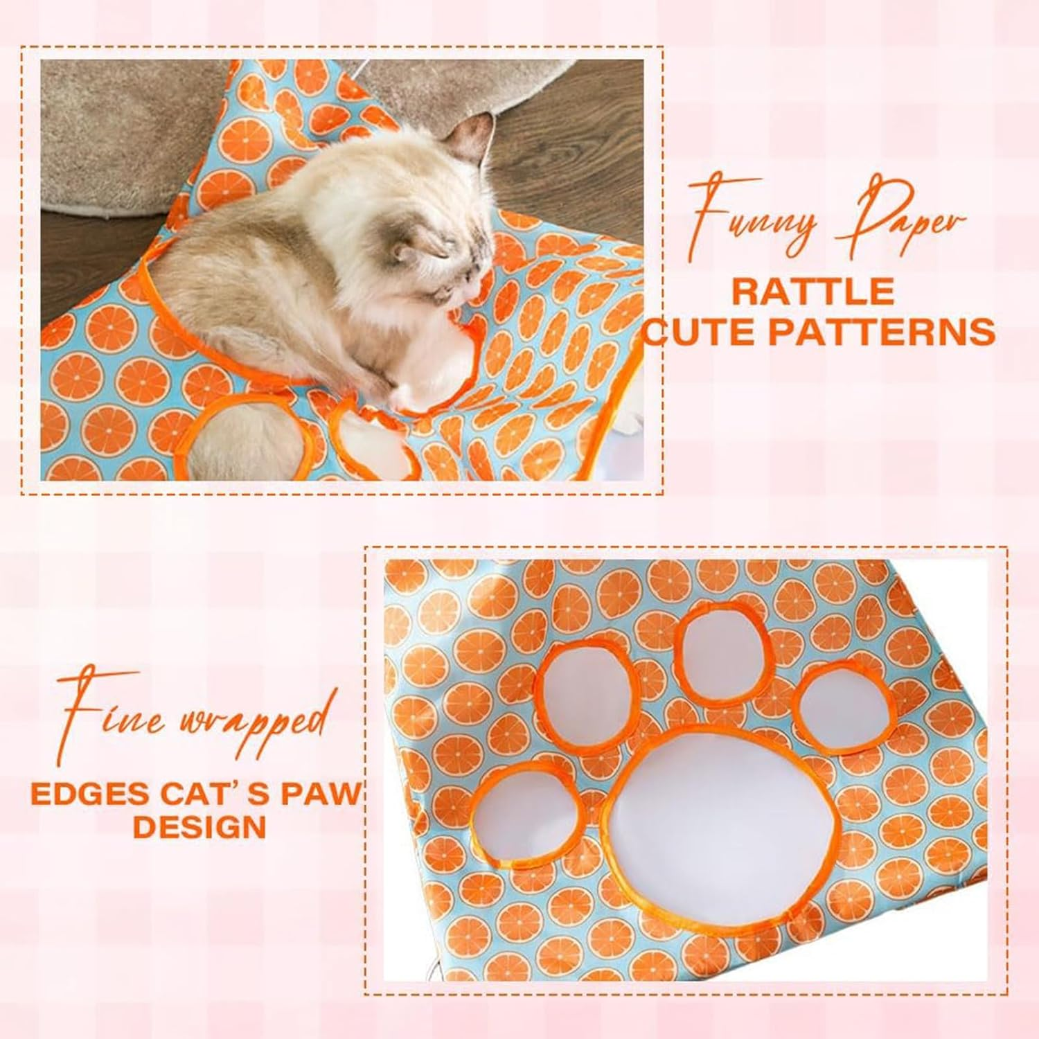 Cat Tunnel Toy, with 1 Little Mouse & 3 Toy Ball, Kitty Pet Collapsible Tunnel Crinkle Sack Bag Self Hide and Seek Play for Indoor Peekaboo Interactive Smarty Cat Cave Toy. (Green and Orange) - Light Green image number 4